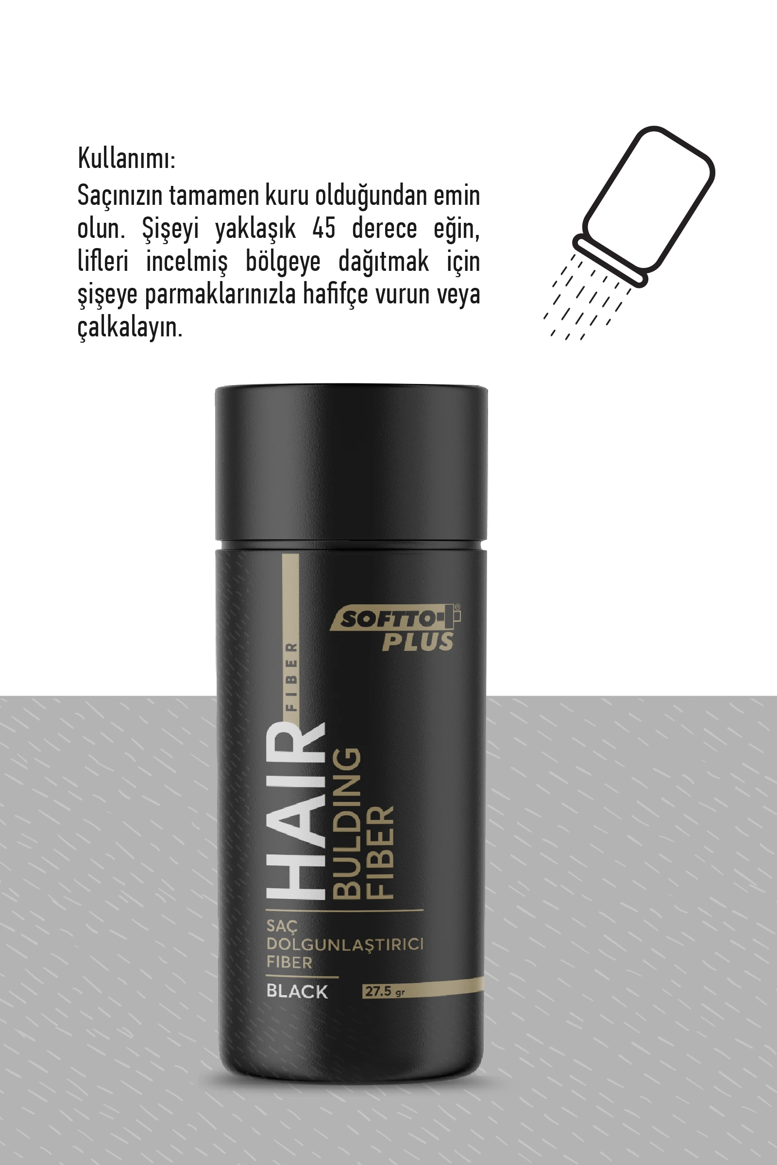 Softto Plus Saç Dolgunlaştırıcı Anında Dolgunluk Sağlayan Siyah Renk Fiber 27.5 gr.