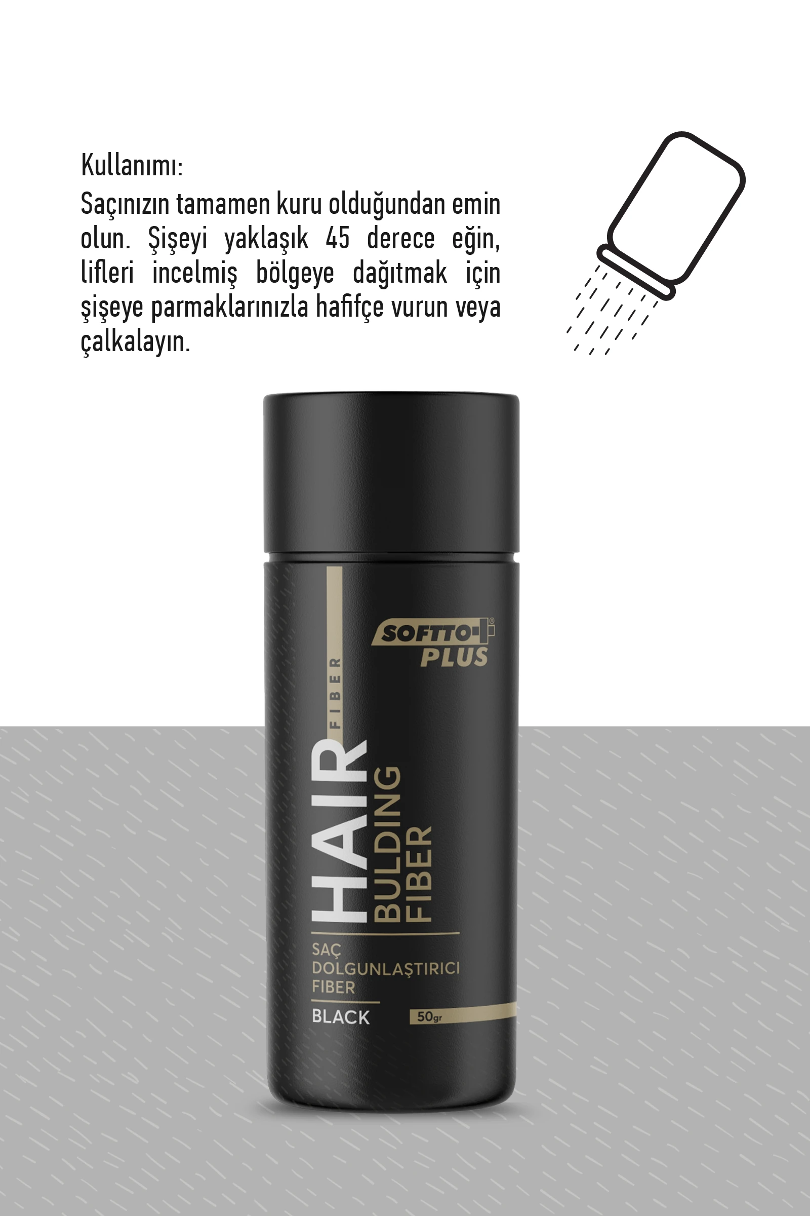 Softto Plus Saç Dolgunlaştırıcı Anında Dolgunluk Sağlayan Siyah Renk Fiber 50 gr.