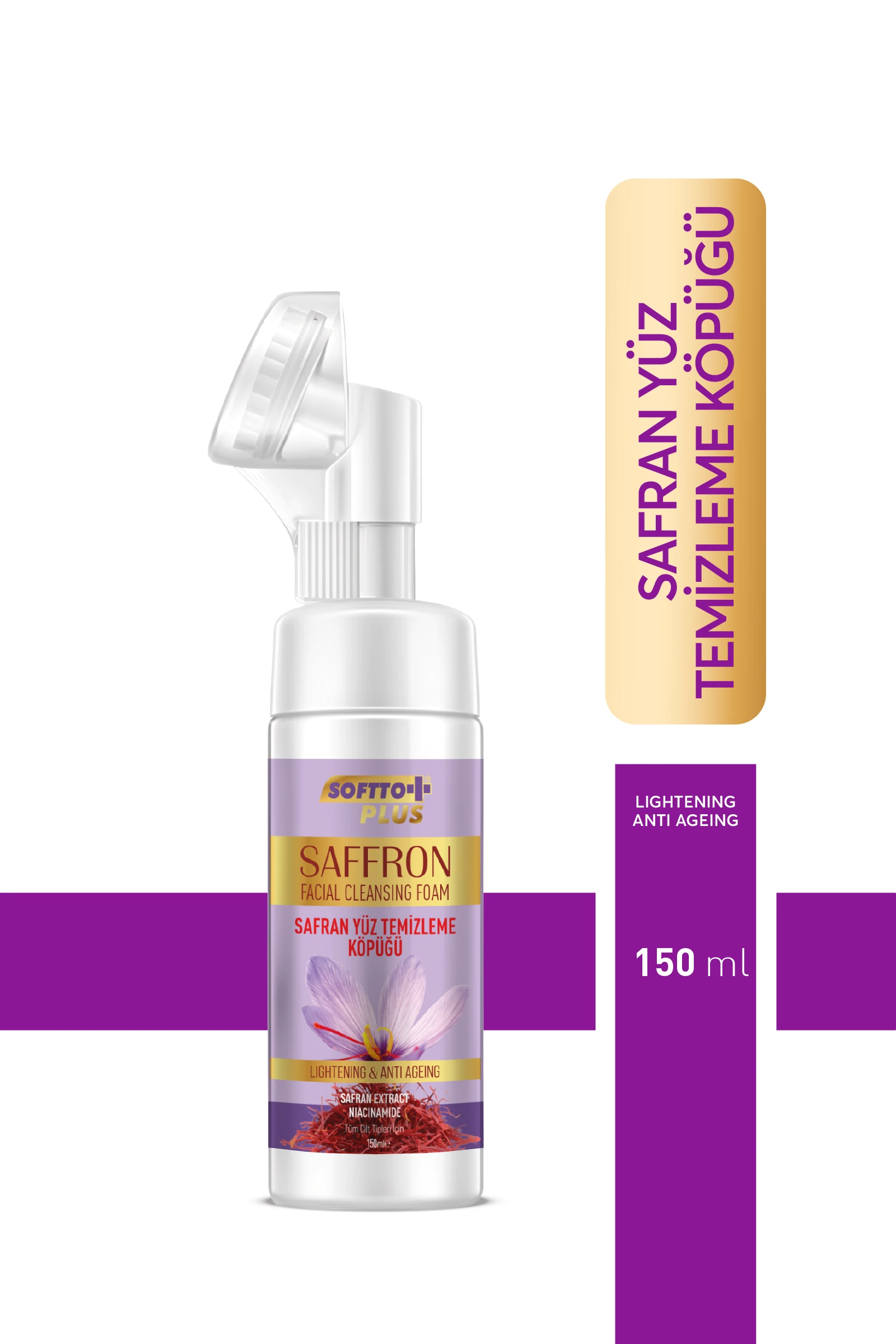 Aydınlatıcı ve Niacinamide içerikli Safran Fırçalı Yüz Temizleme Köpüğü 150ml