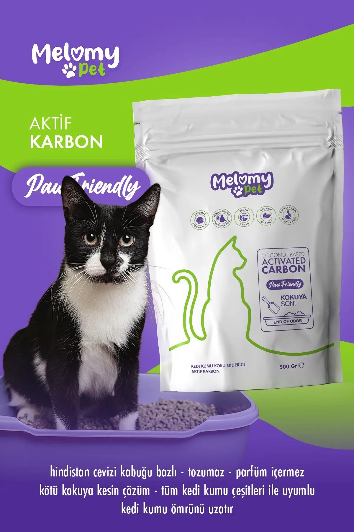 Kedi Kumu Koku Giderici Aktif Karbon 500 Gr