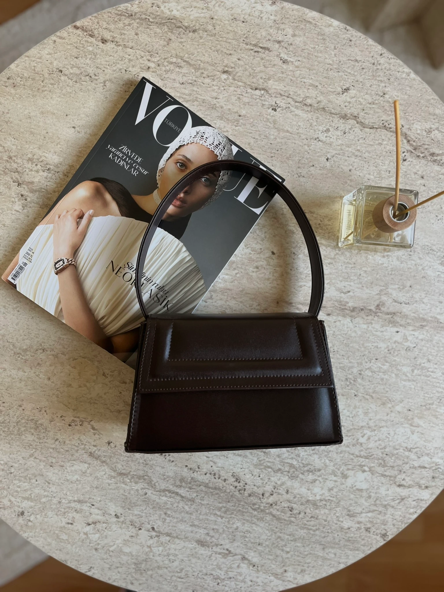 Minimal Baget El/Omuz Çantası - Kahverengi