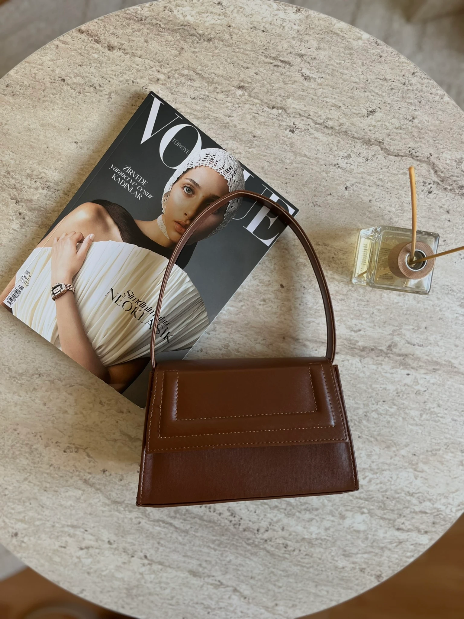 Minimal Baget El/Omuz Çantası - Taba