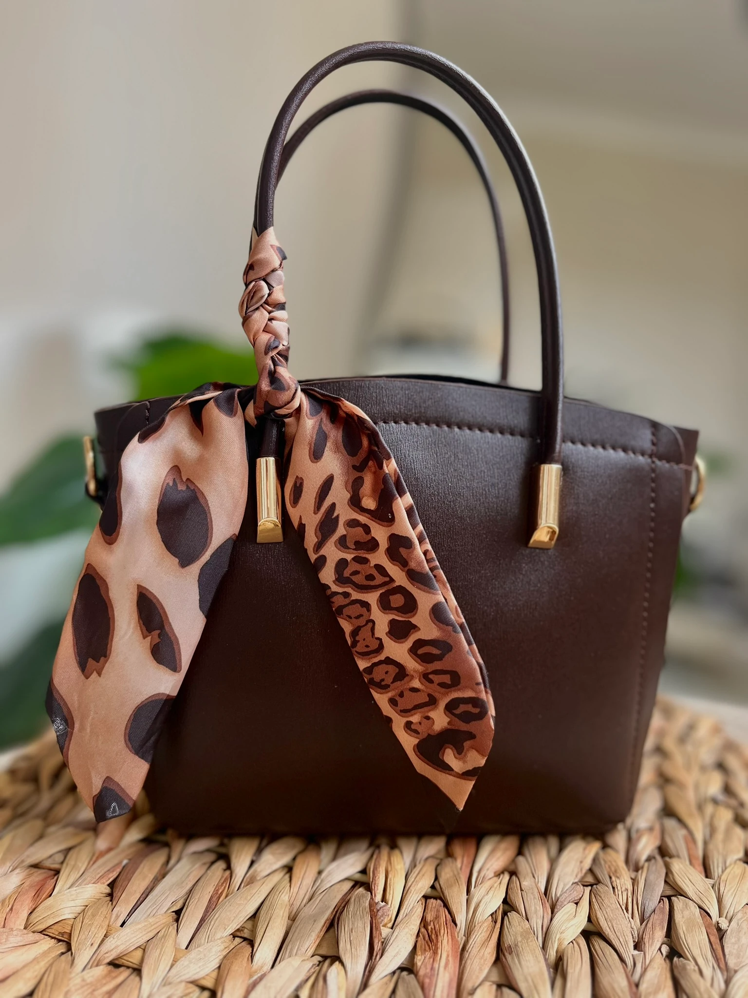 Fular Detaylı Mini El/Omuz Çantası - Kahverengi