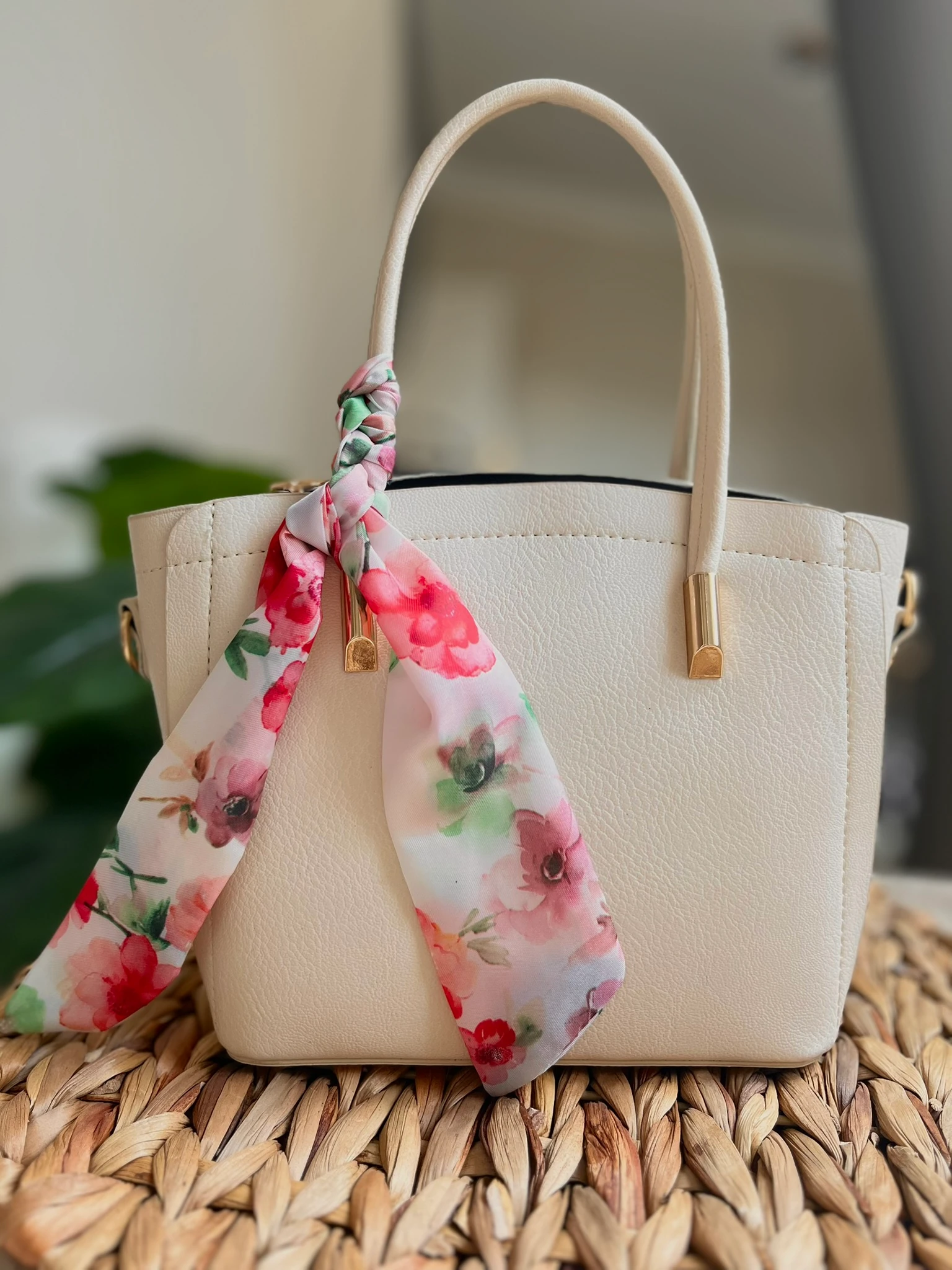 Fular Detaylı Mini El/Omuz Çantası - Krem