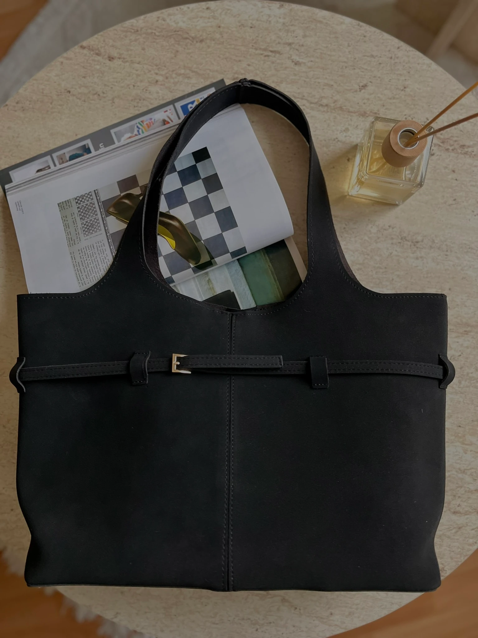 Siyah Süet Dokulu Omuz Çantası