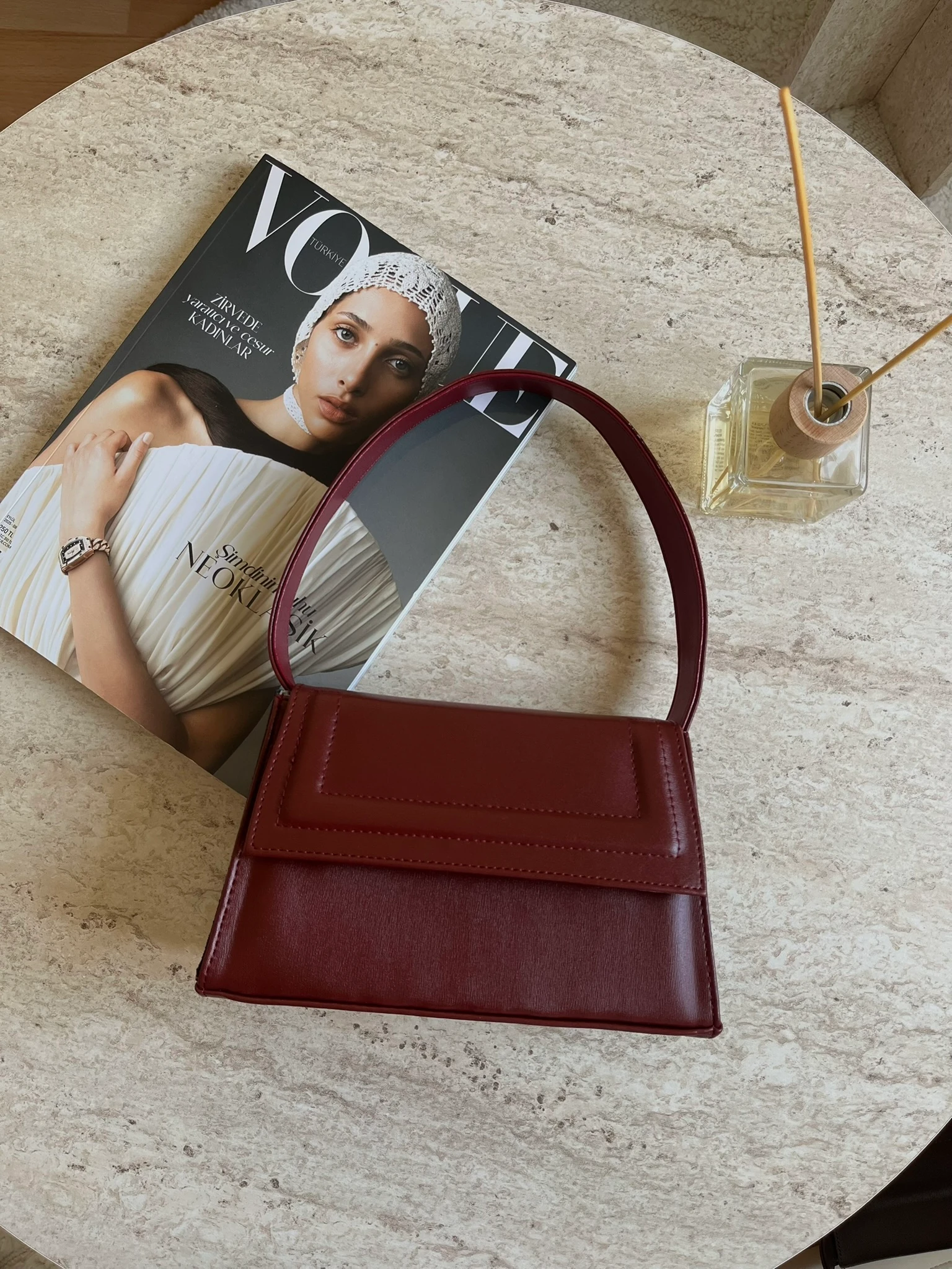 Minimal Baget El/Omuz Çantası - Bordo