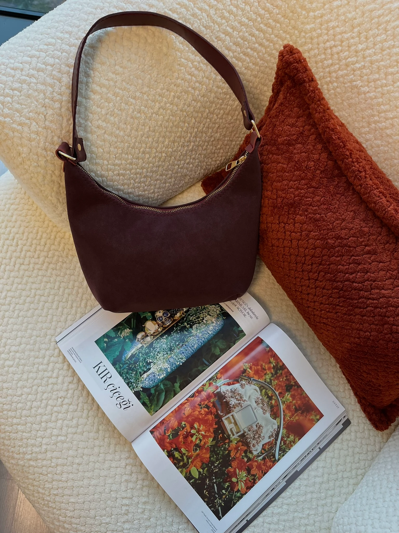 Mat Kumaş Baget Omuz Çantası - Bordo