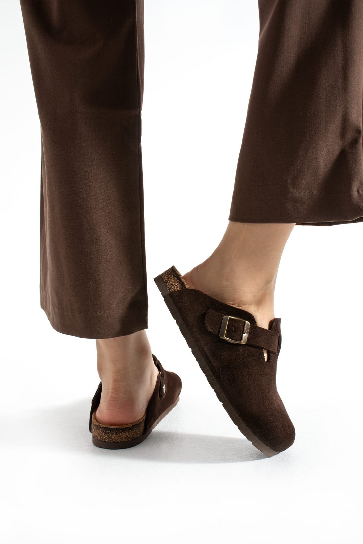 Mycorni Unisex Süet Hakiki Deri Anatomik Mantar Tabanlı Kapalı Sabo Terlik