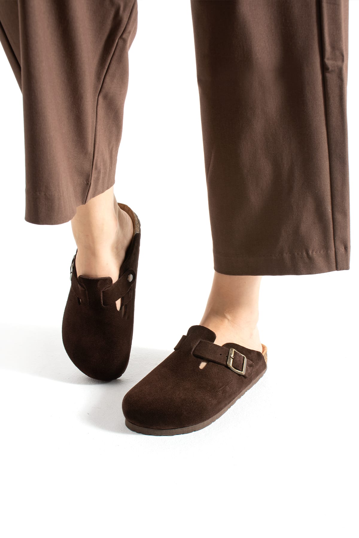 Mycorni Unisex Süet Hakiki Deri Anatomik Mantar Tabanlı Kapalı Sabo Terlik