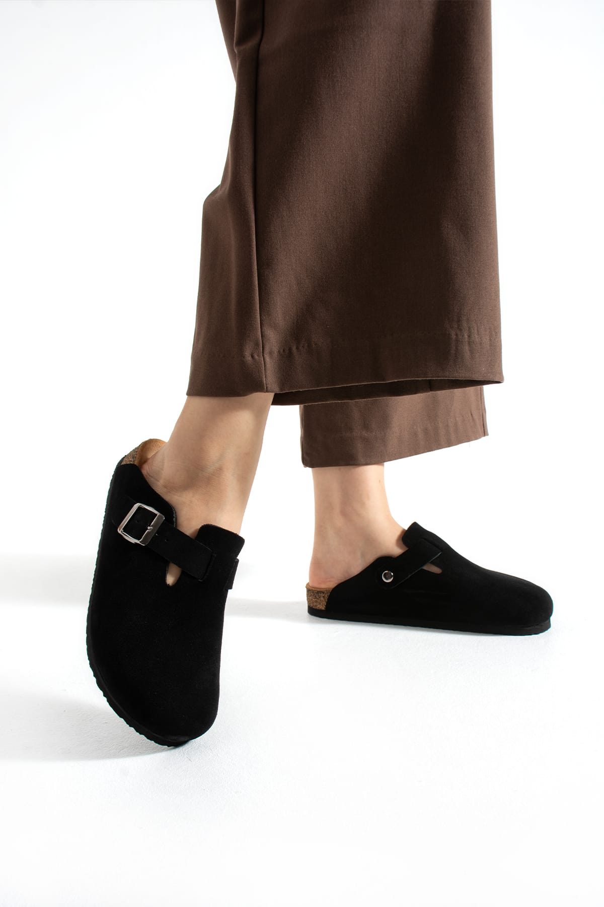 Mycorni Unisex Süet Hakiki Deri Anatomik Mantar Tabanlı Kapalı Sabo Terlik