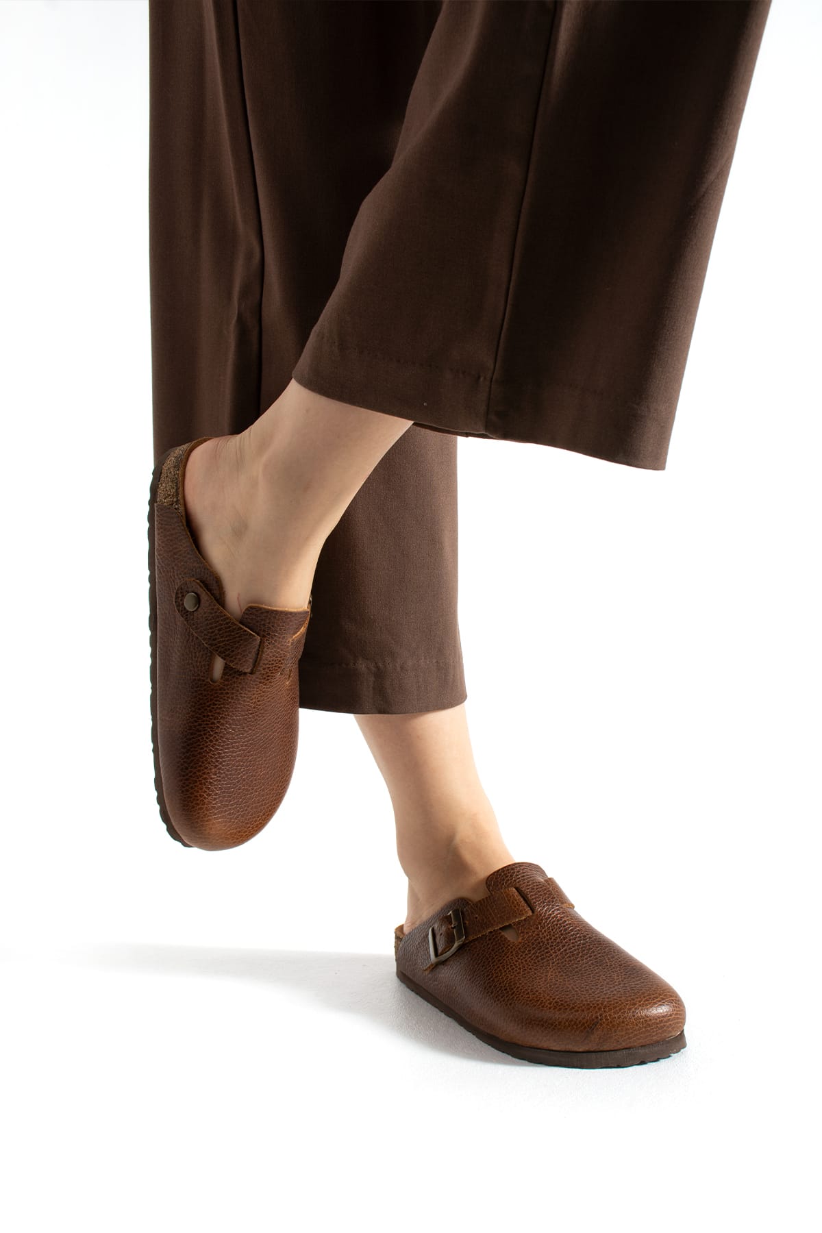  Unisex Sabo Anatomik Doğal Mantar Tabanlı Kapalı Hakiki Deri Terlik