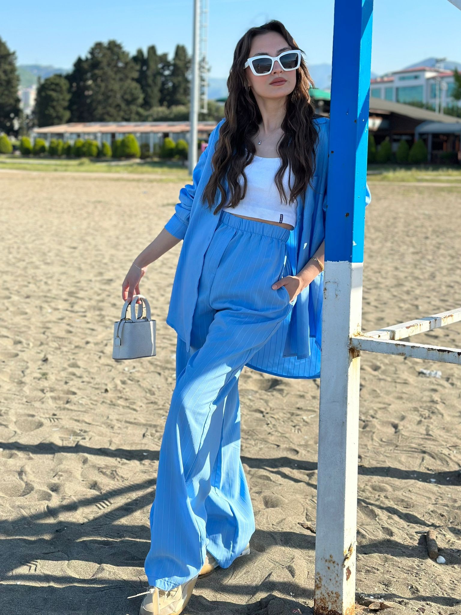 STRIPED PATTERNED SHIRT AND TROUSERS SUIT