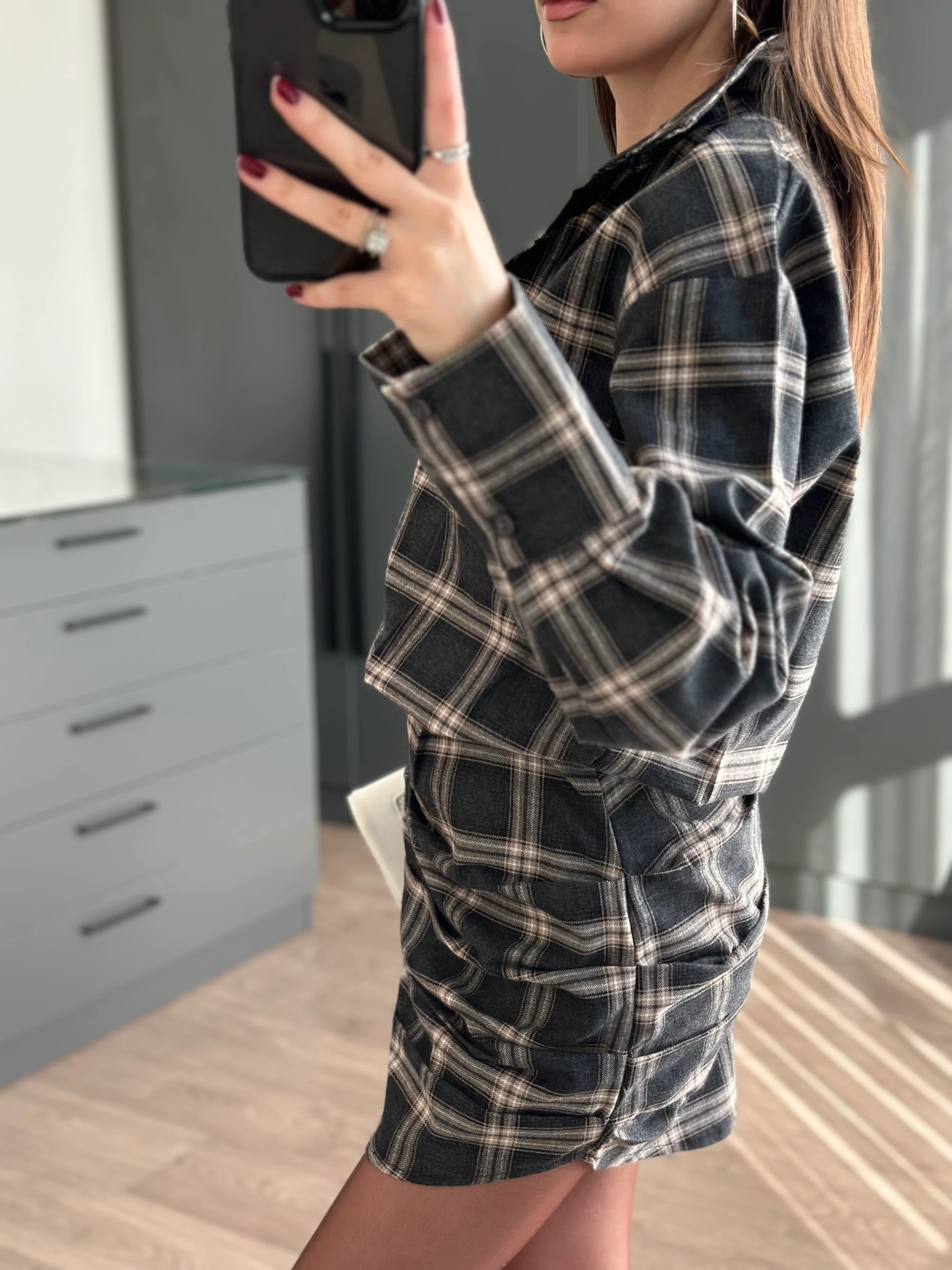 EKOSE DESENLİ ELBİSE - Antrasit