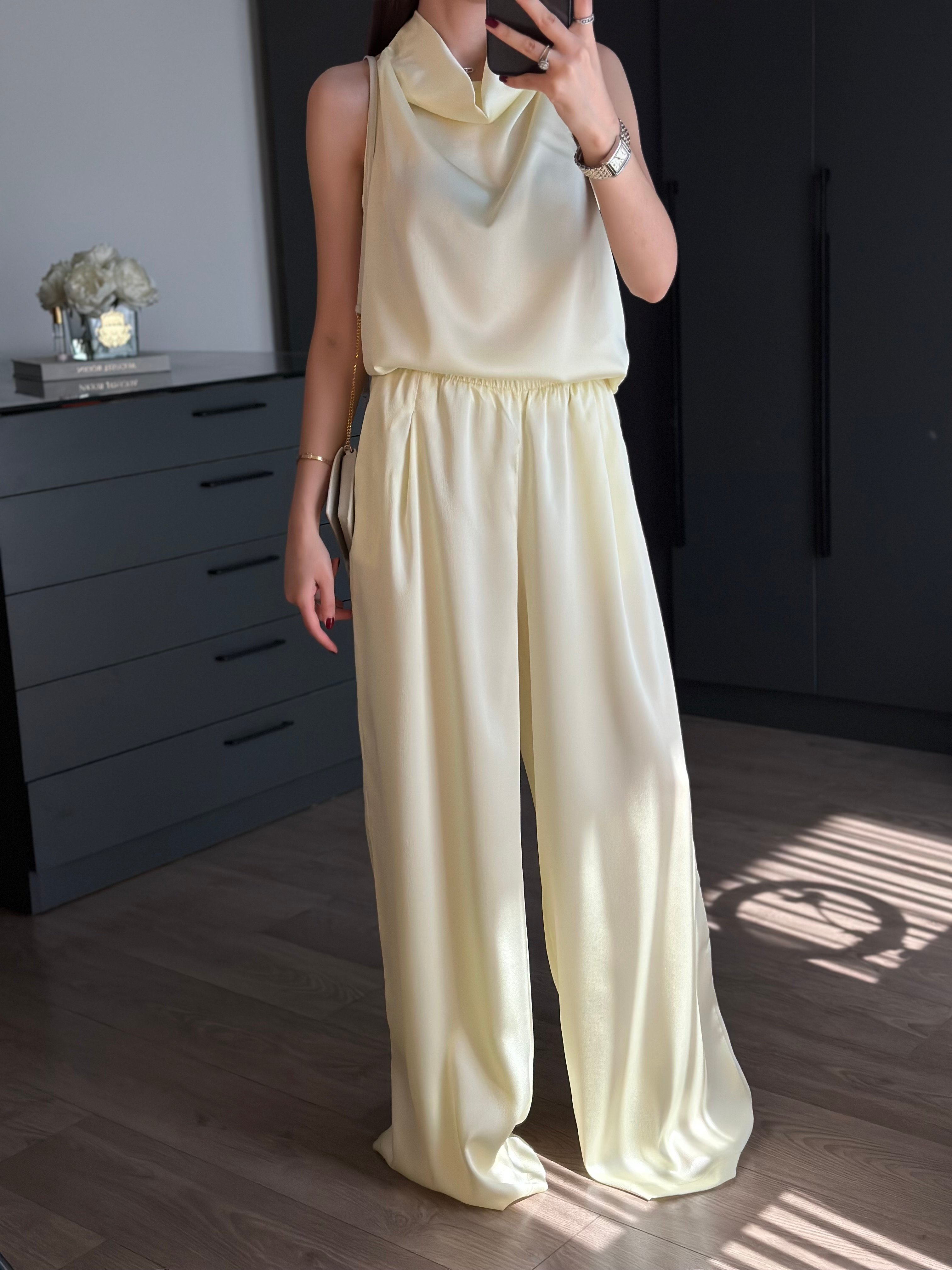 SARI SATEN BLUZ PANTOLON TAKIM