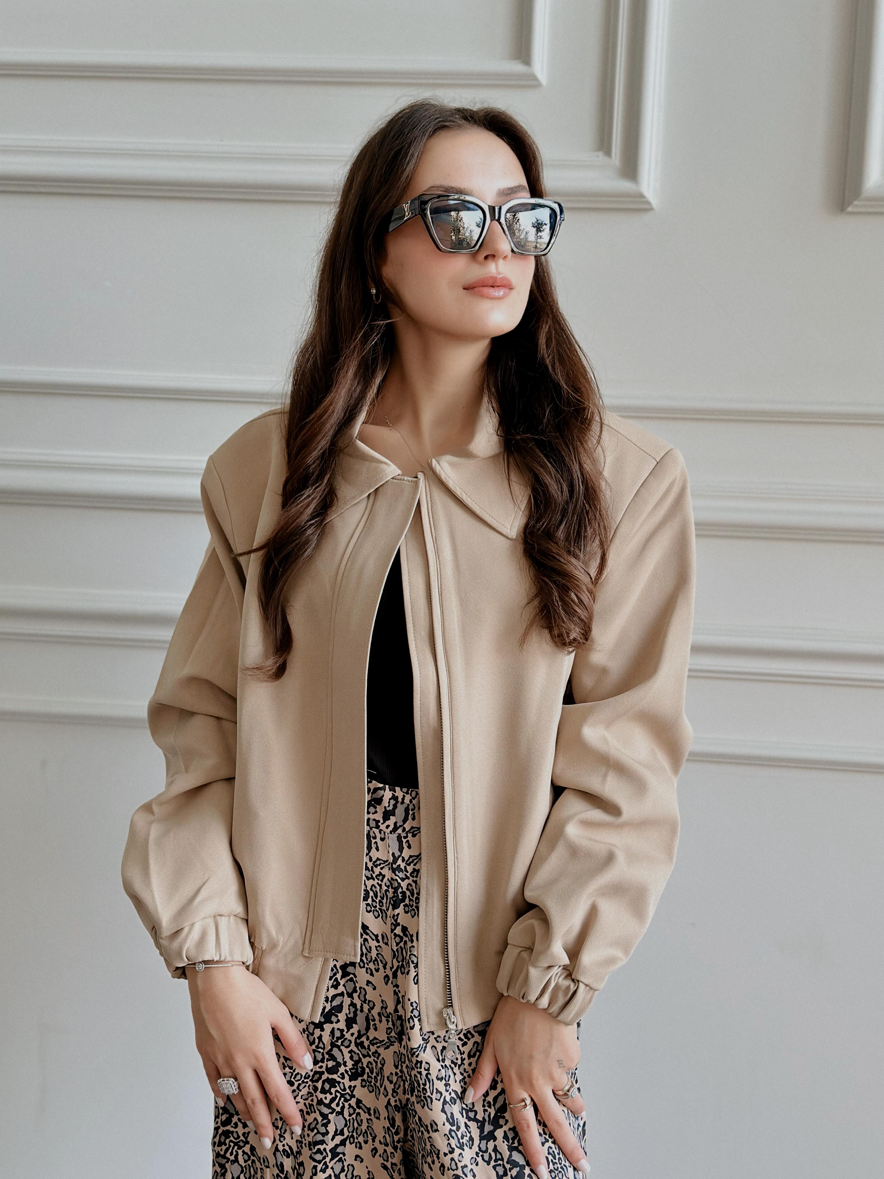 Beige Padded Bomber Jacket