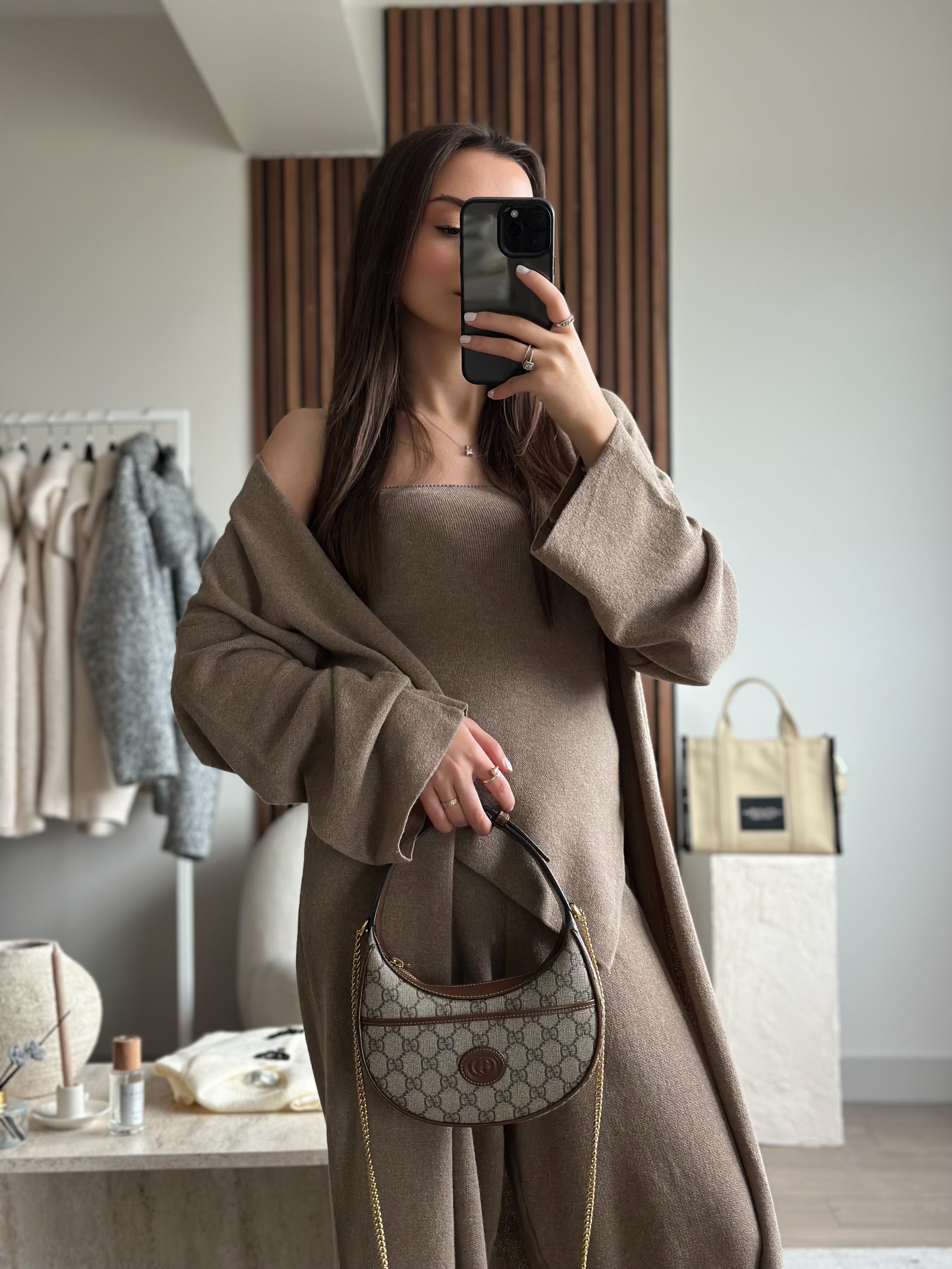 KOYU BEJ TASARIM 3'LÜ TRİKO TAKIM