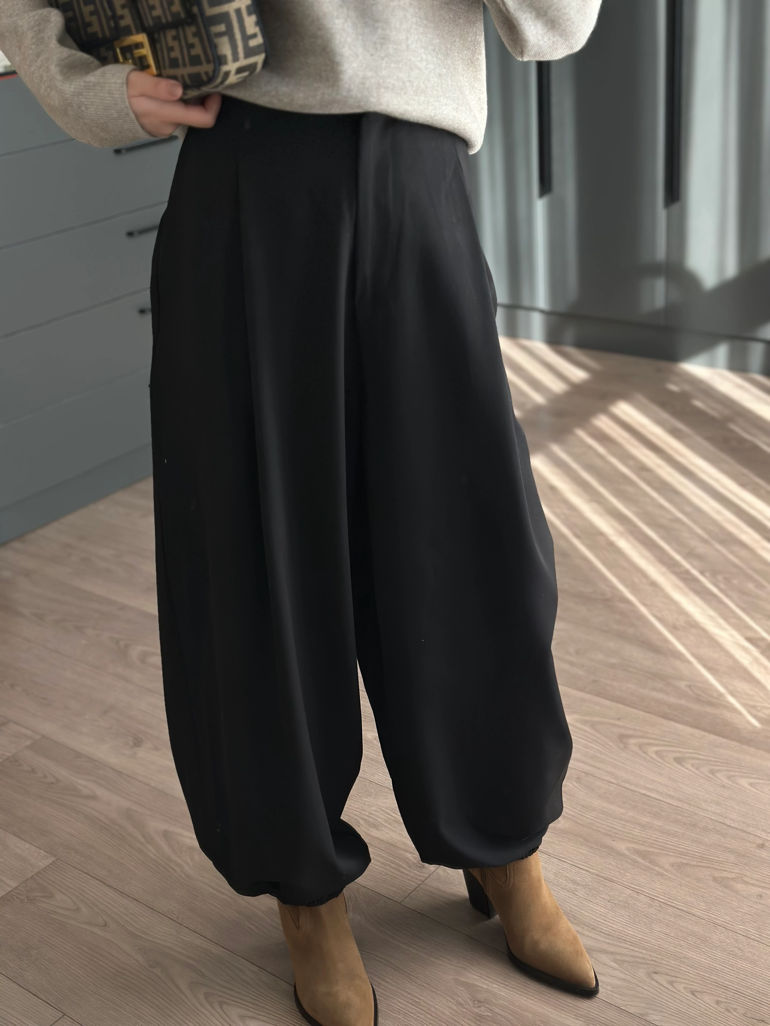 ŞALVAR MODEL YÜKSEK BEL PANTOLON - Siyah