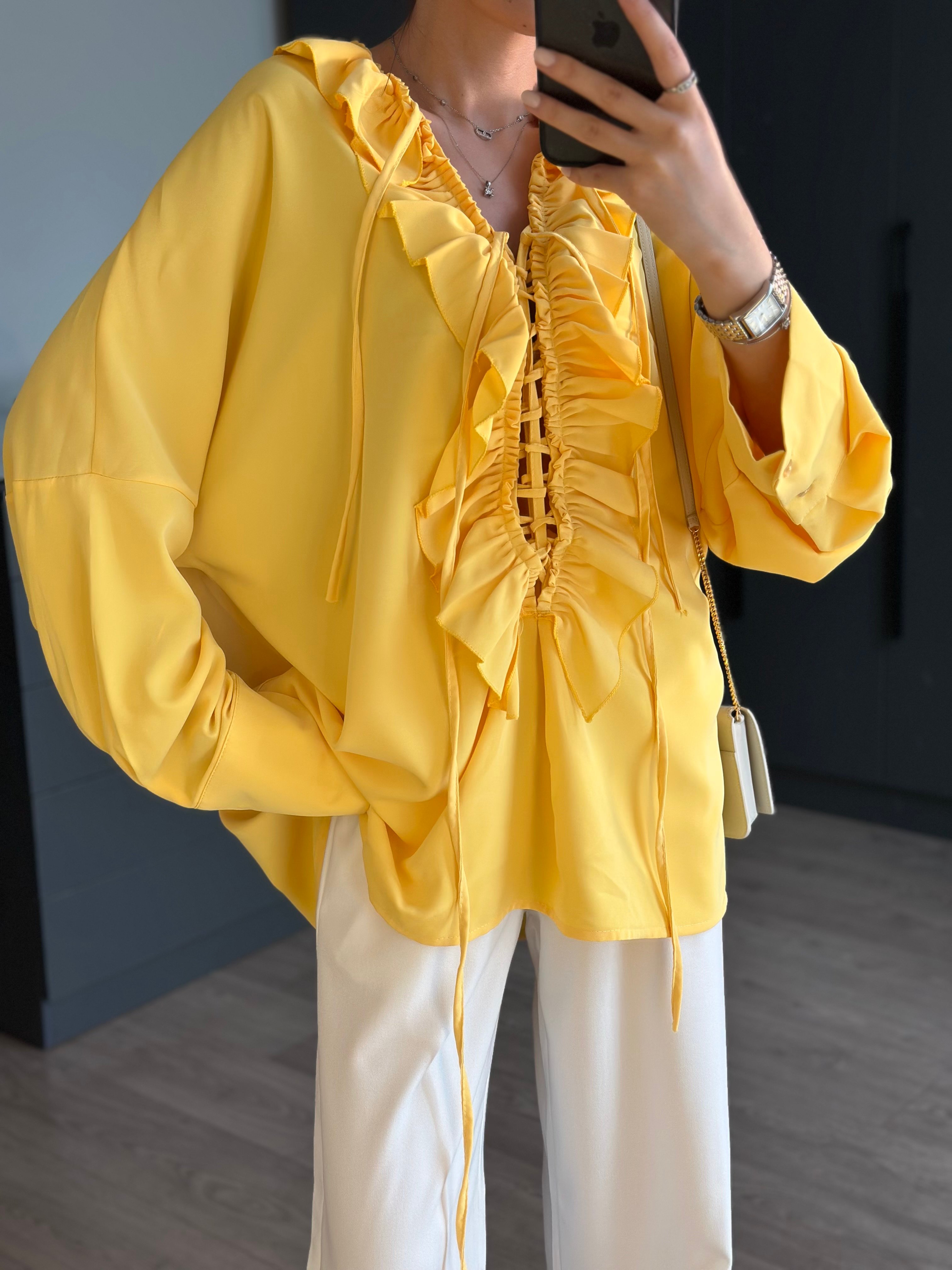 MARKA MODEL SARI VOLANT GÖMLEK