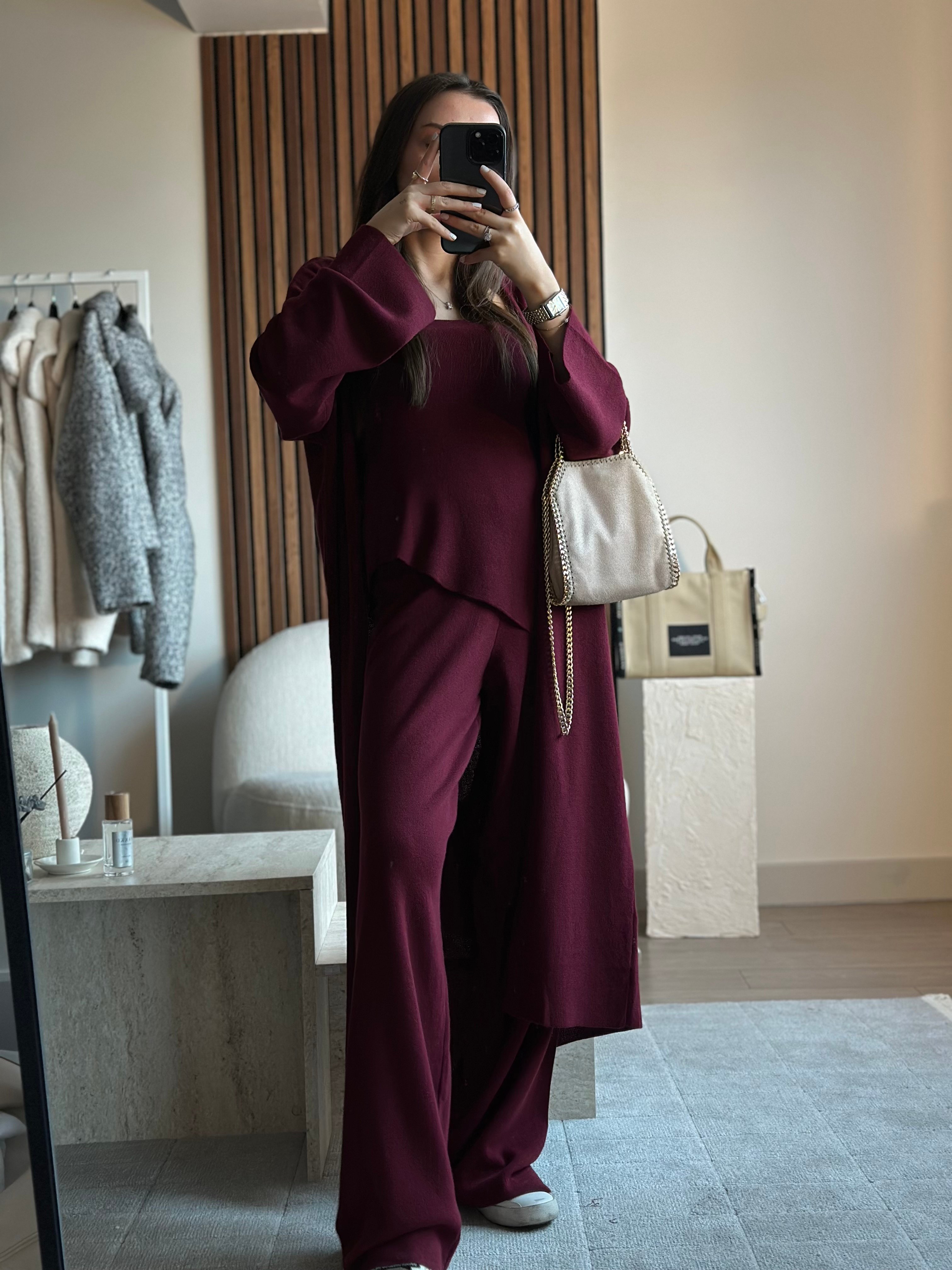 BORDO TASARIM 3'LÜ TRİKO TAKIM