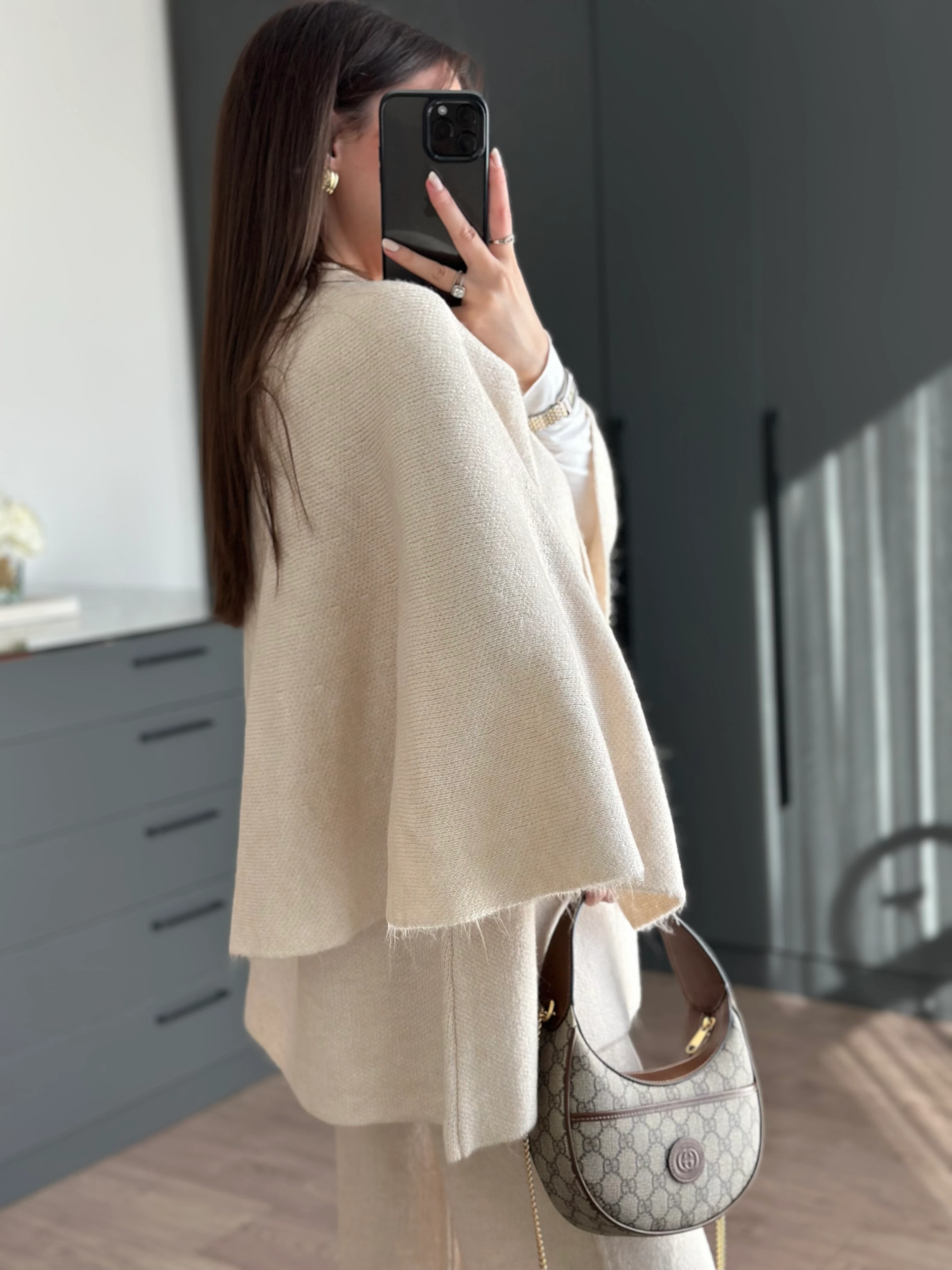 EKRU METAL DÜĞME DETAYLI TRİKO PANÇO