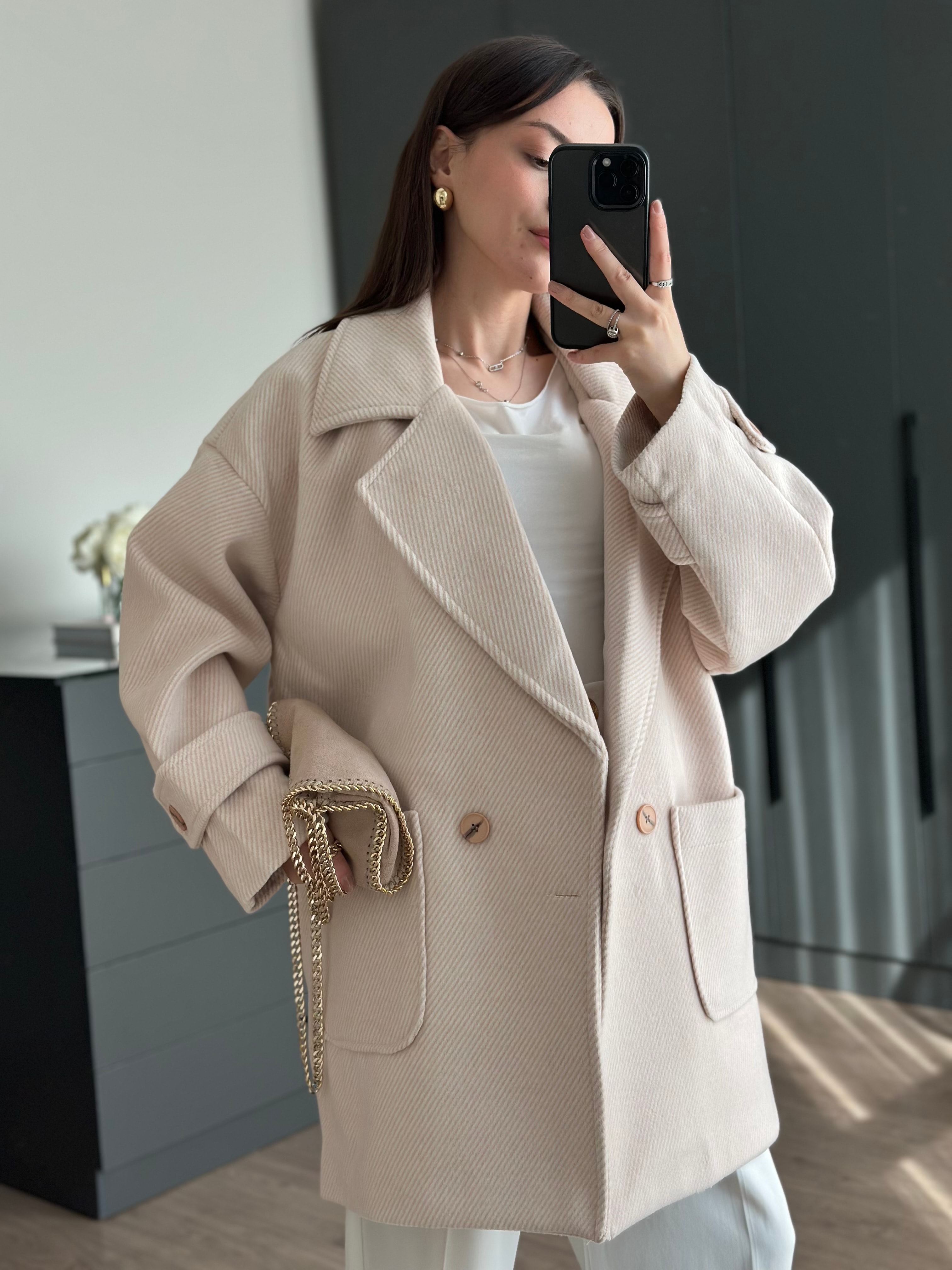 BÜYÜK CEPLİ OVERSİZE KAŞE KABAN