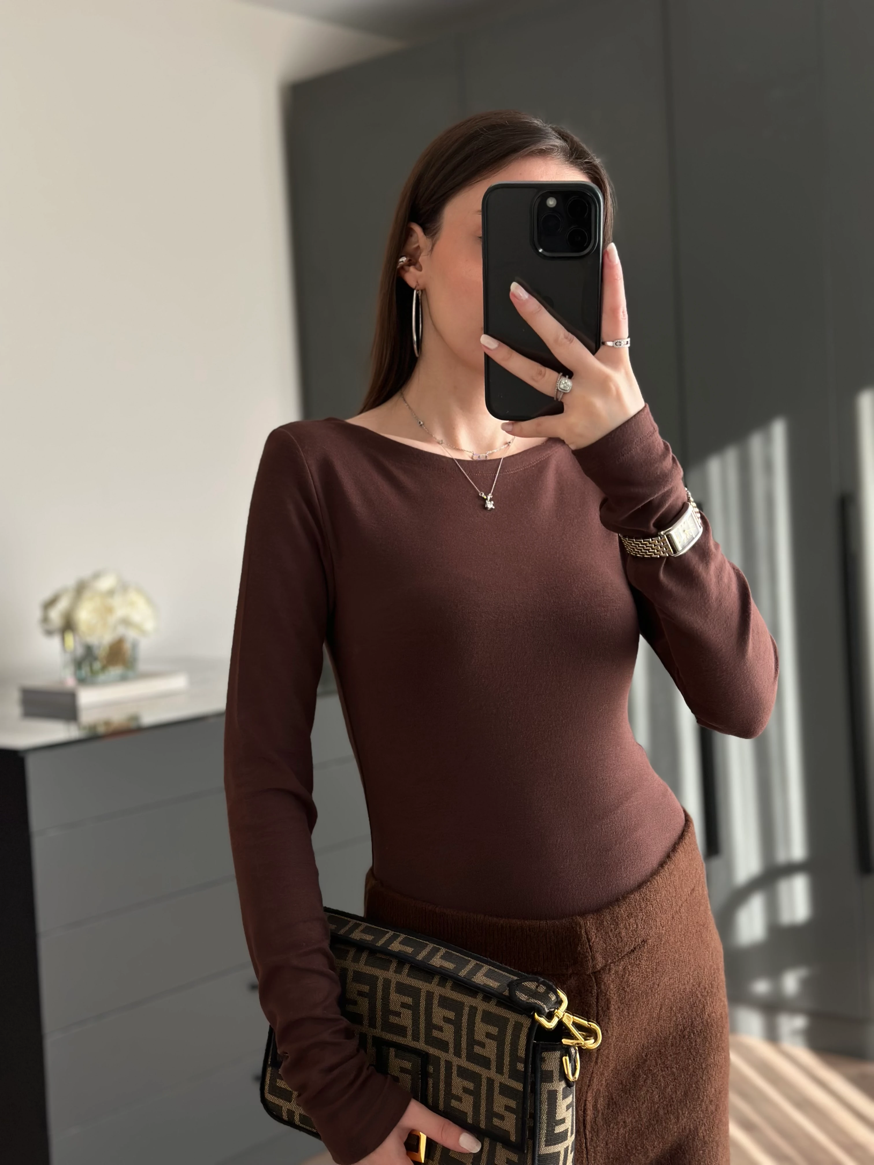 SOFT UZUN KOLLU BLUZ - ACI KAHVE