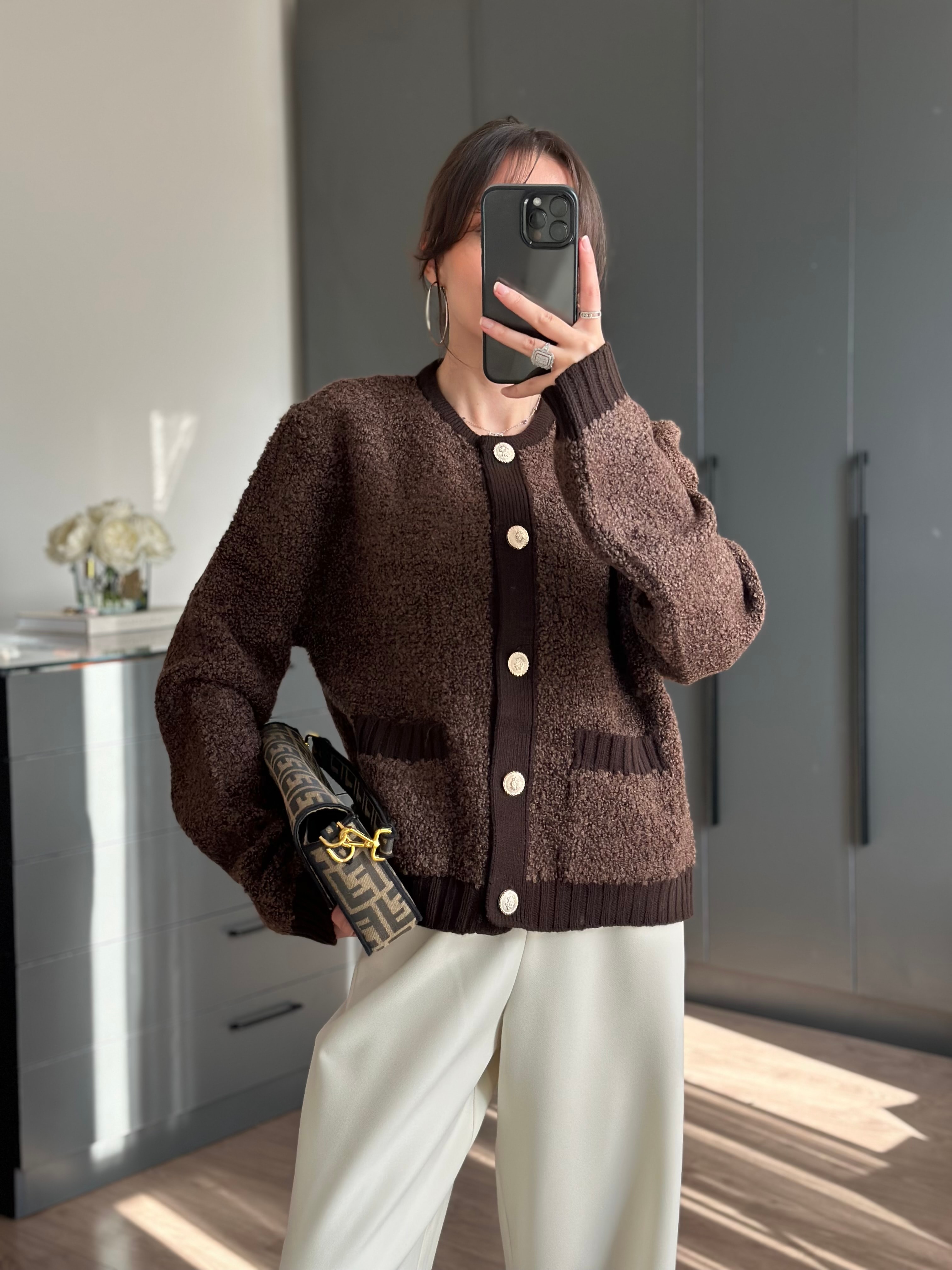 KAHVE BUKLE ÖRGÜ HIRKA