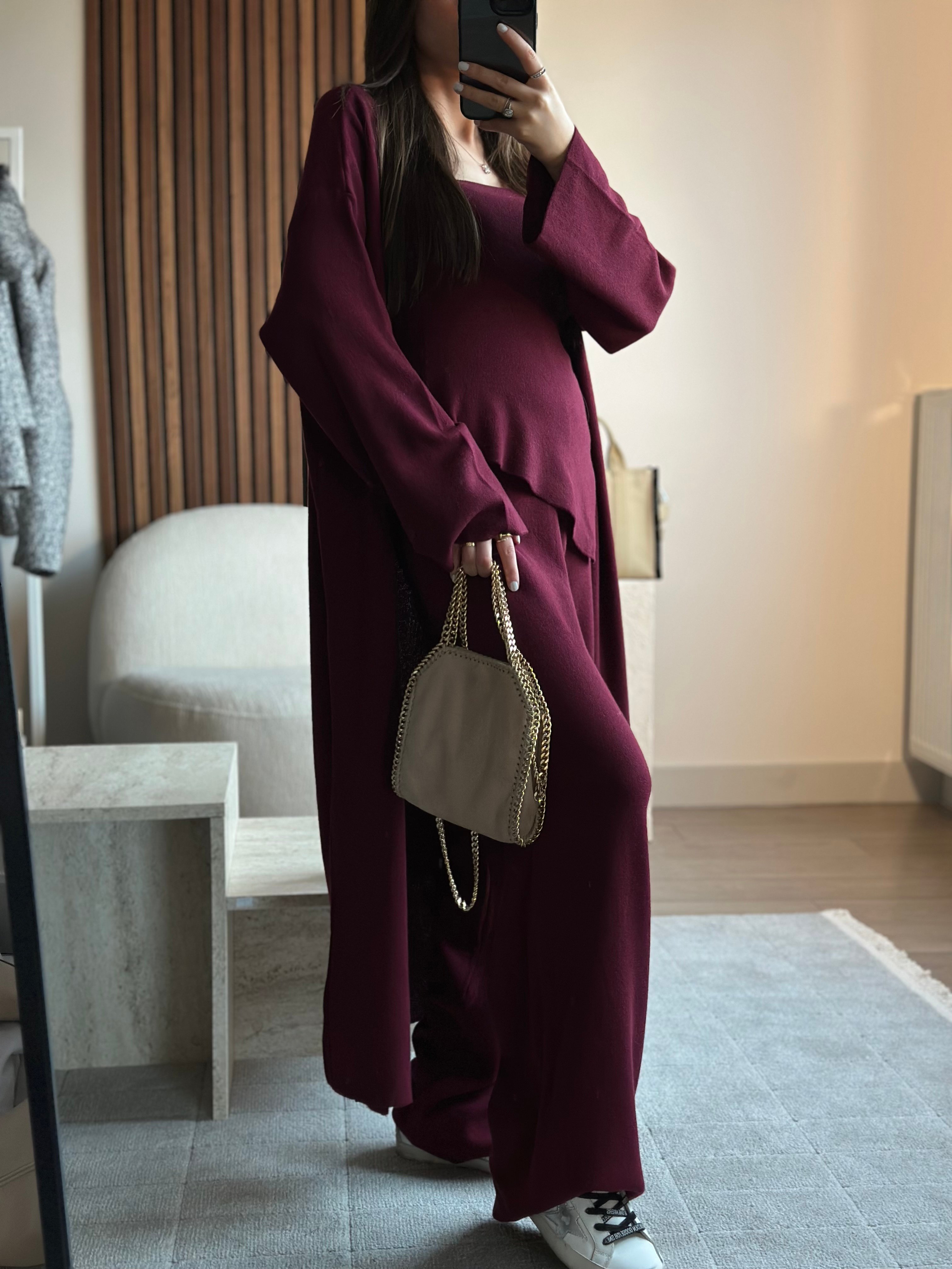 BORDO TASARIM 3'LÜ TRİKO TAKIM