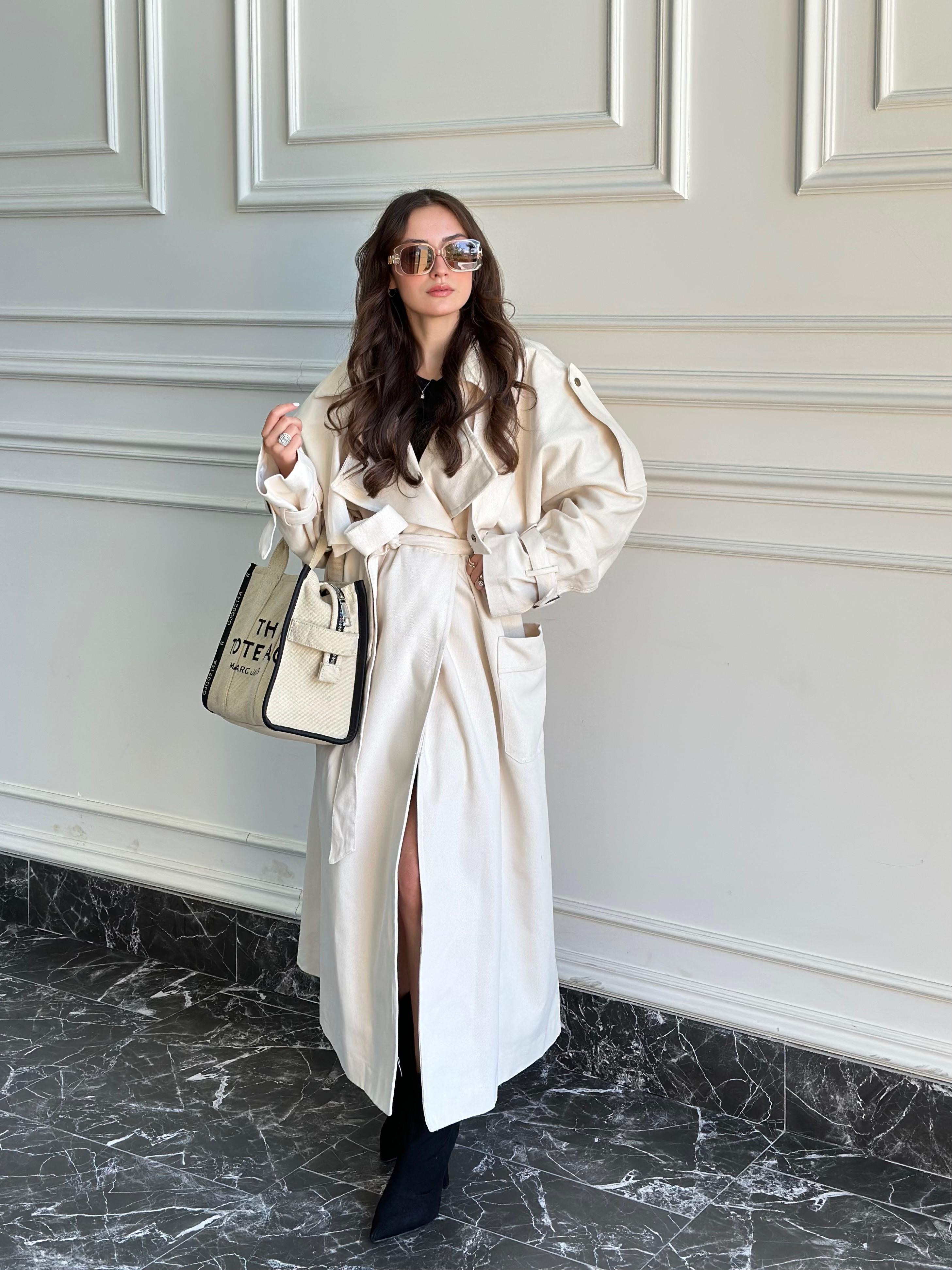 ECRU WIDE COLLAR TRENCH COAT