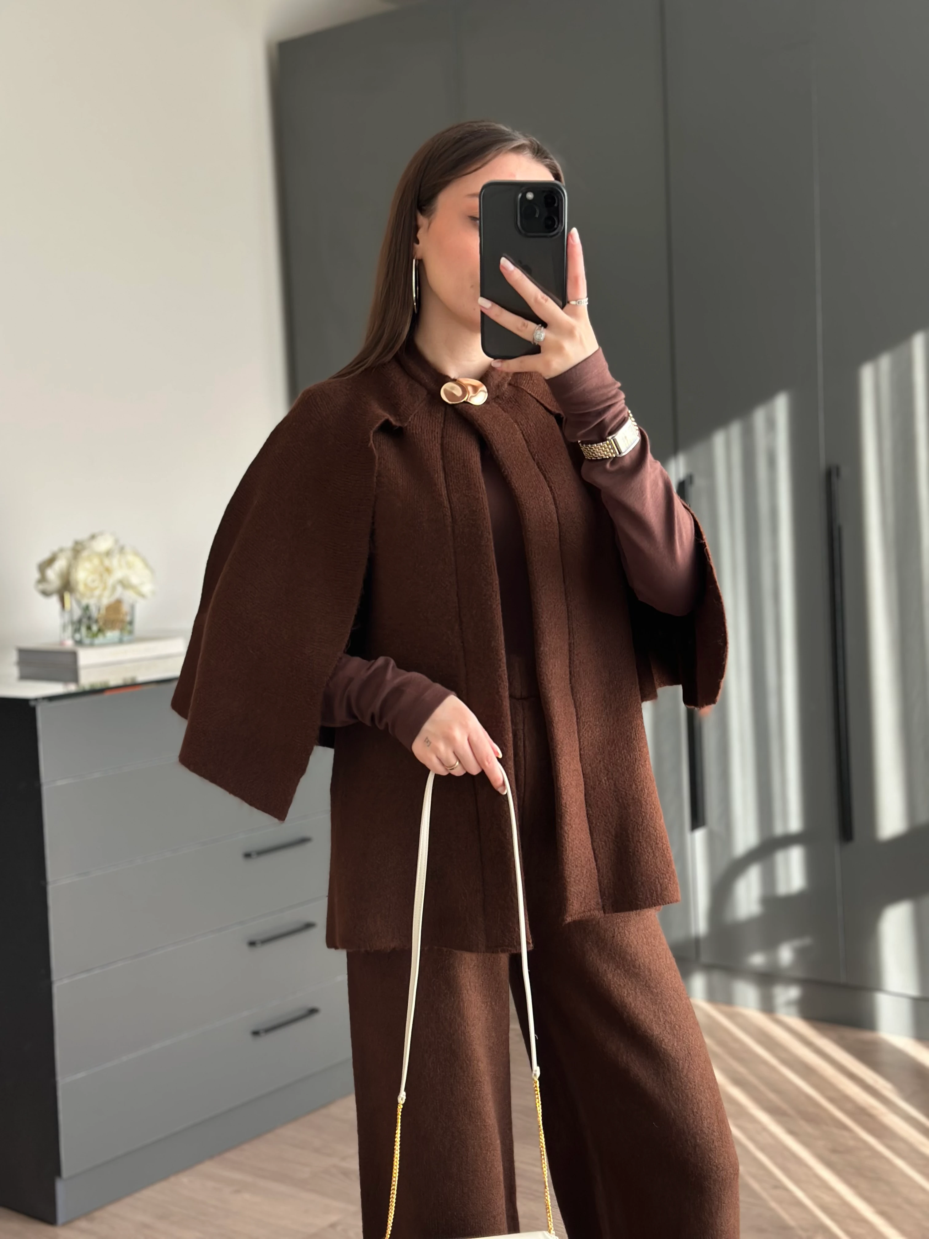 ACI KAHVE METAL DÜĞME DETAYLI TRİKO PANÇO