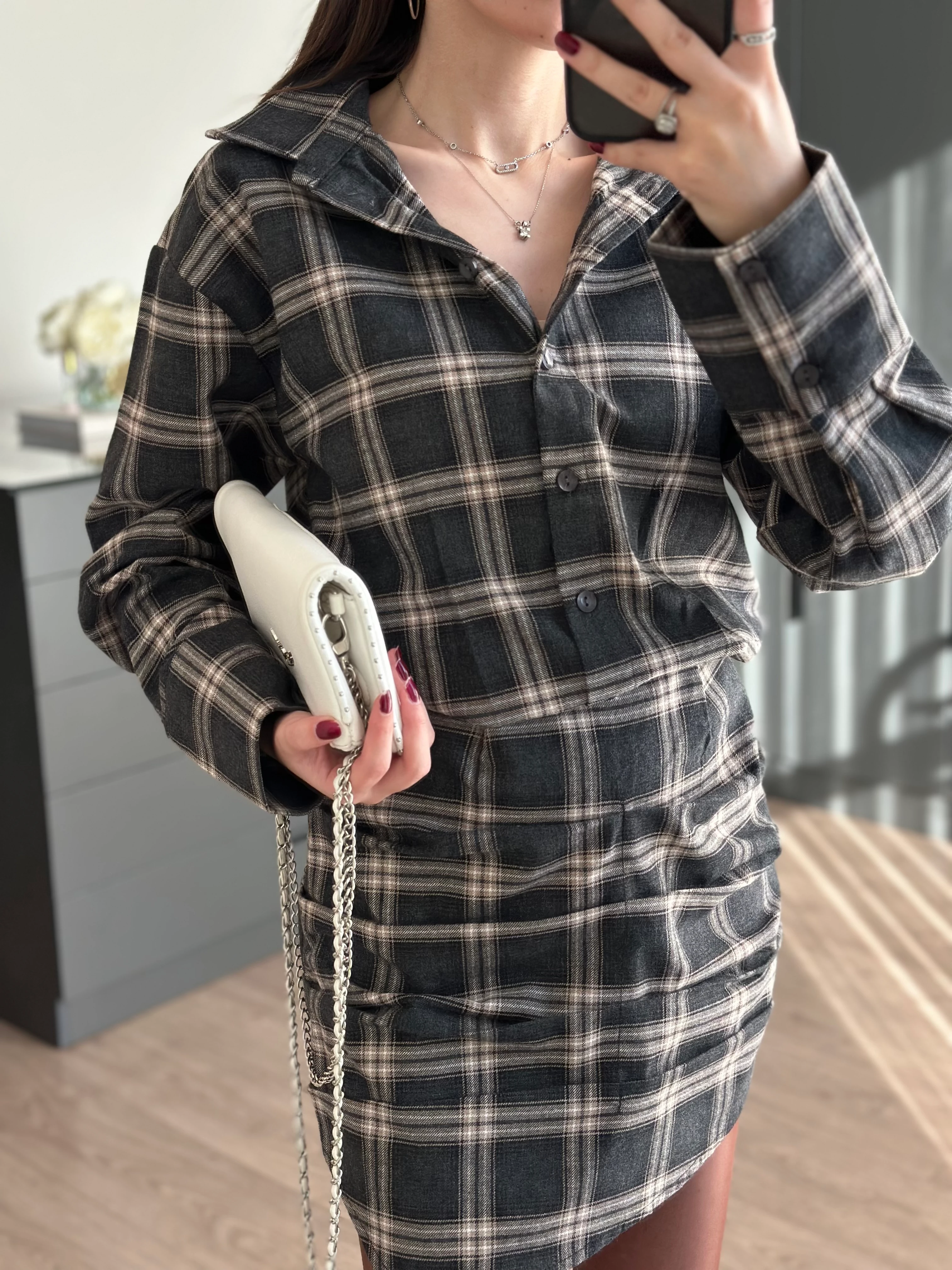 EKOSE DESENLİ ELBİSE - Antrasit