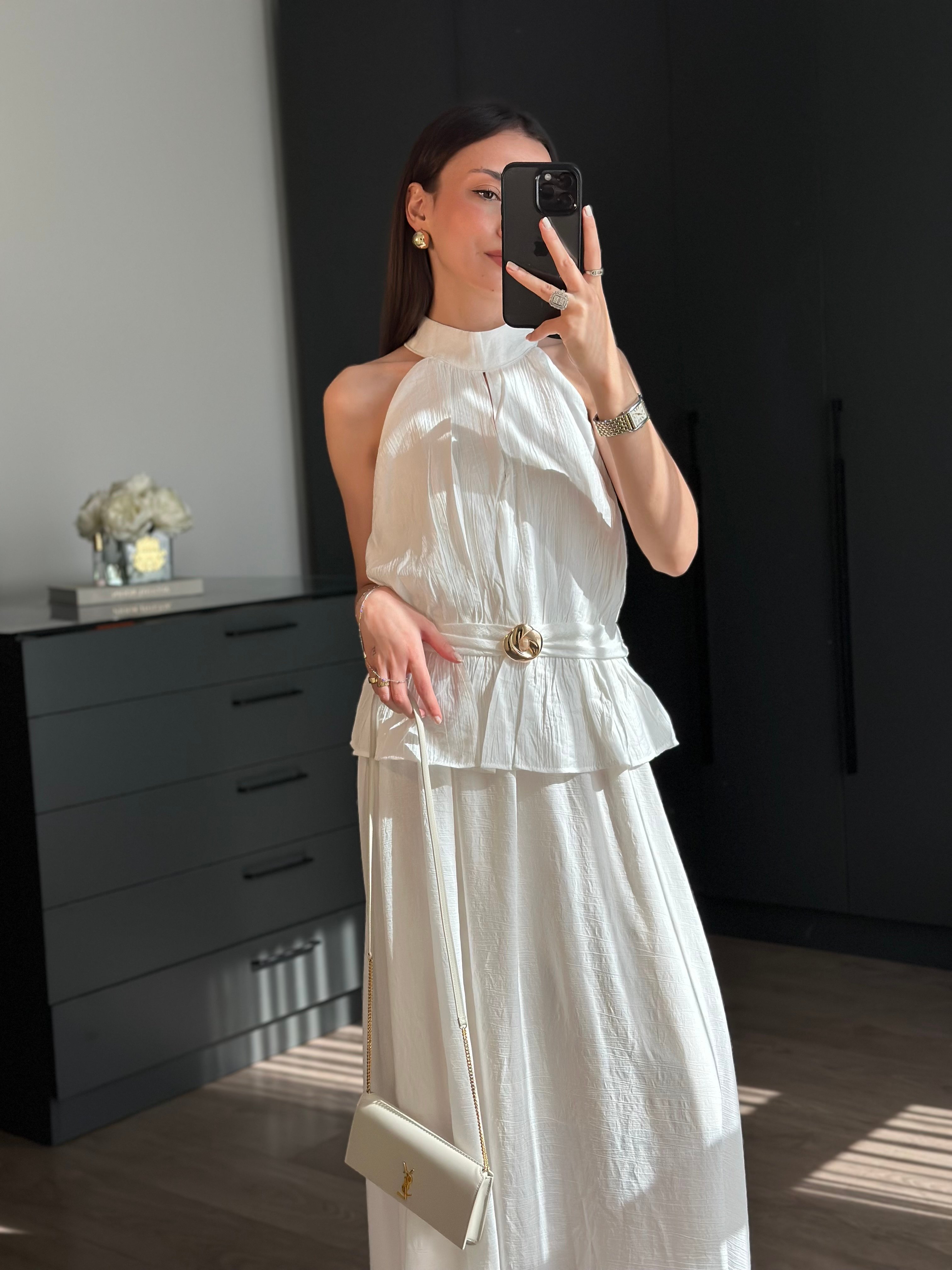 HALTER YAKA BLUZ ETEK BEYAZ TAKIM