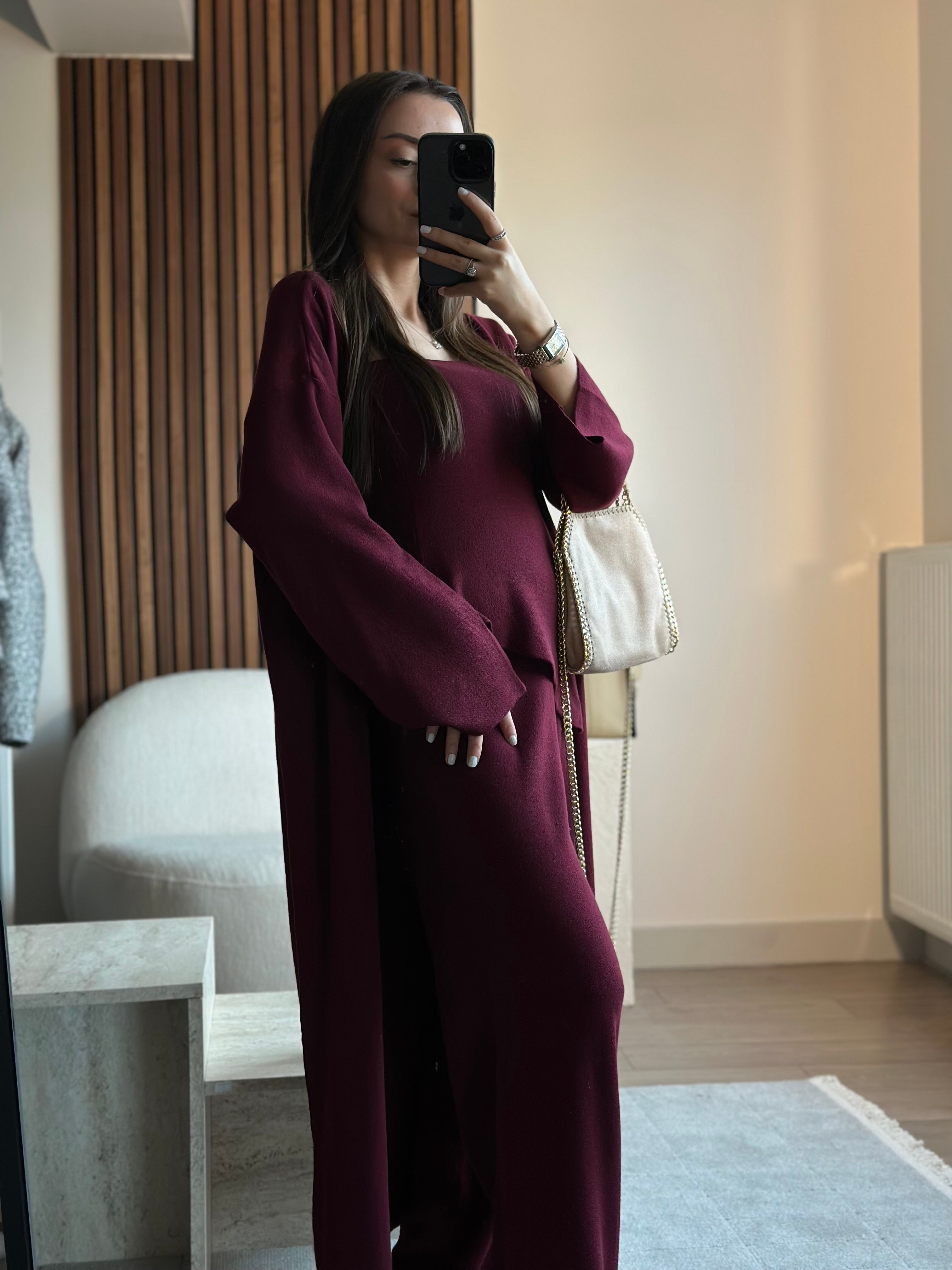 BORDO TASARIM 3'LÜ TRİKO TAKIM