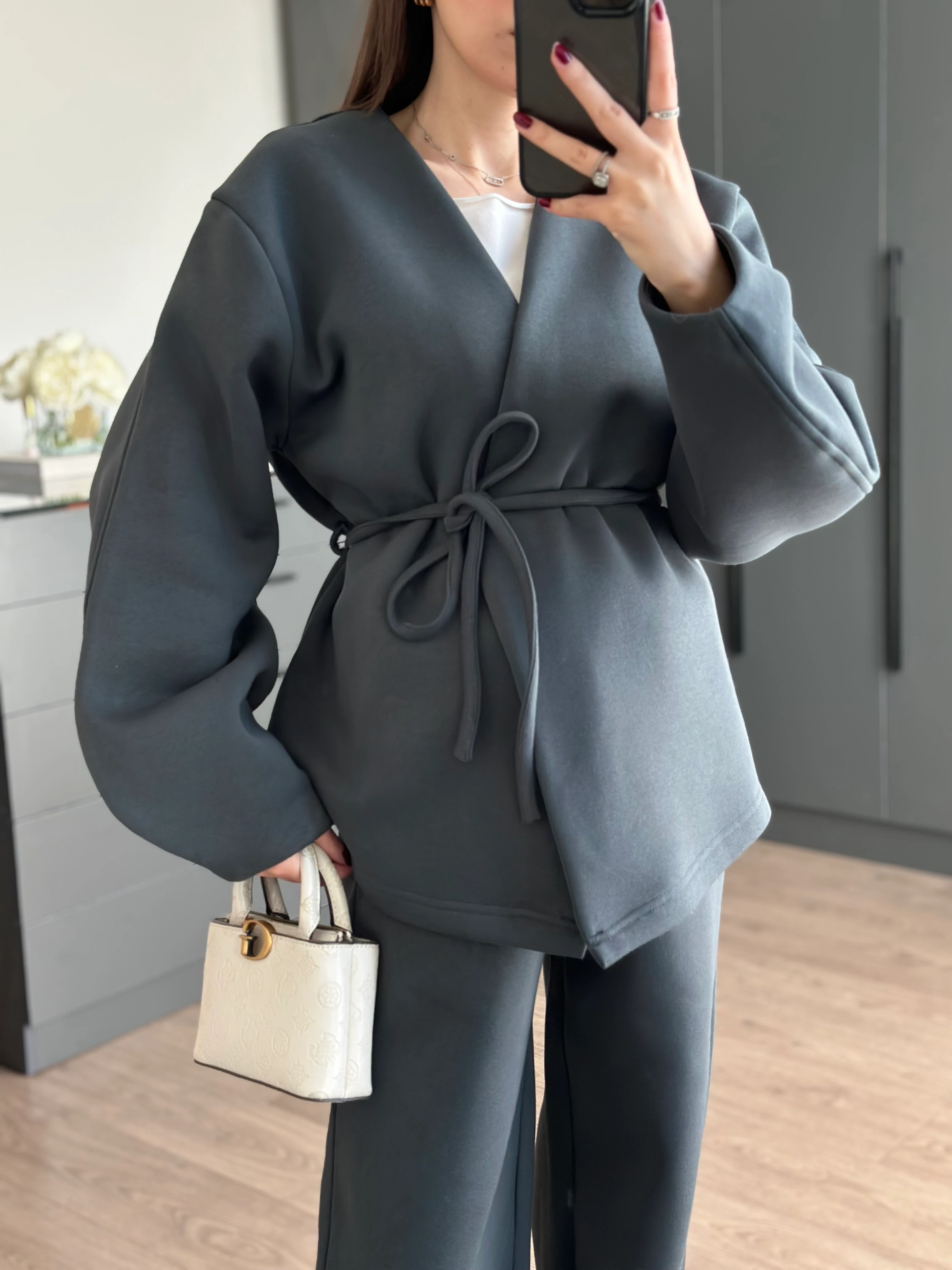 KUŞAKLI ŞARDONLU TAKIM - Antrasit