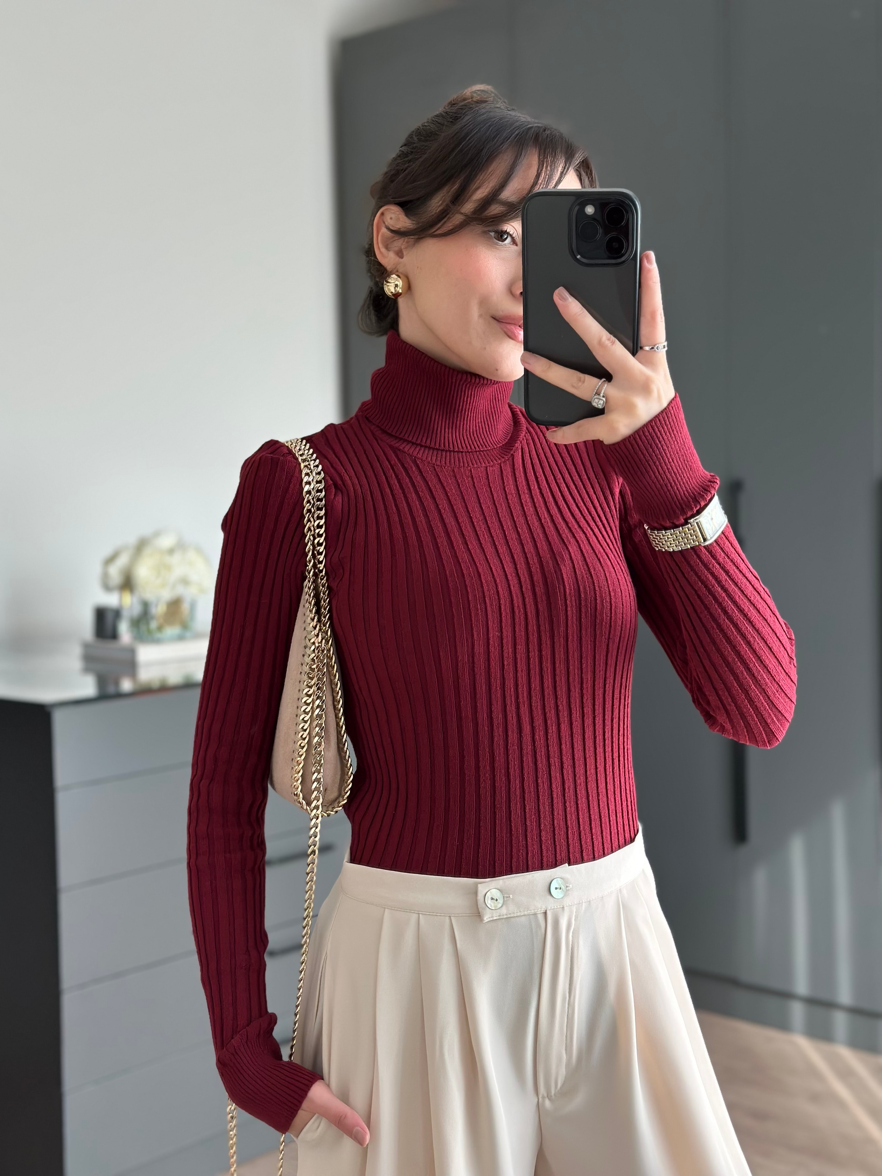 FİTİLLİ BOĞAZLI TRİKO BORDO KAZAK 