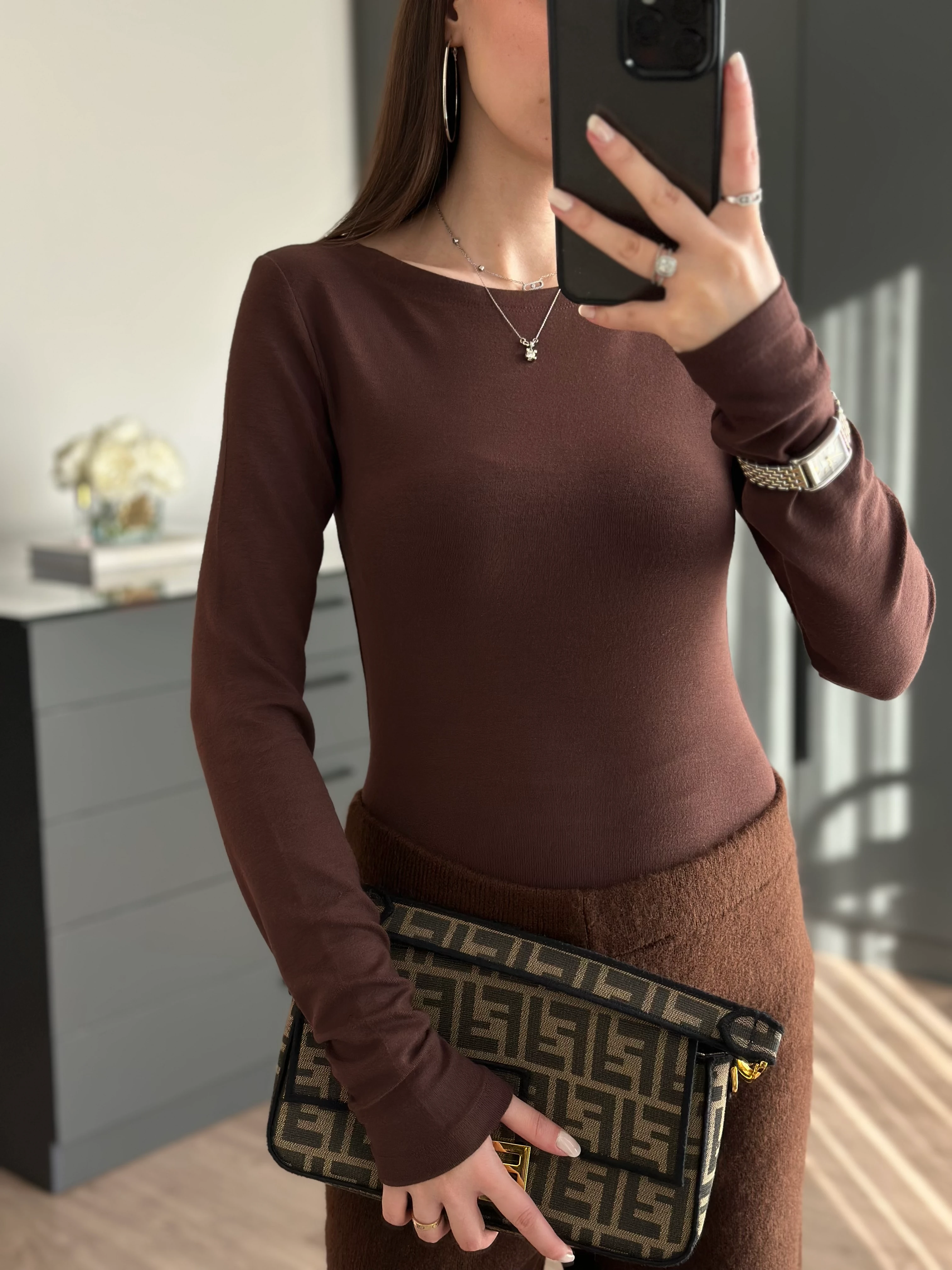 SOFT UZUN KOLLU BLUZ - ACI KAHVE