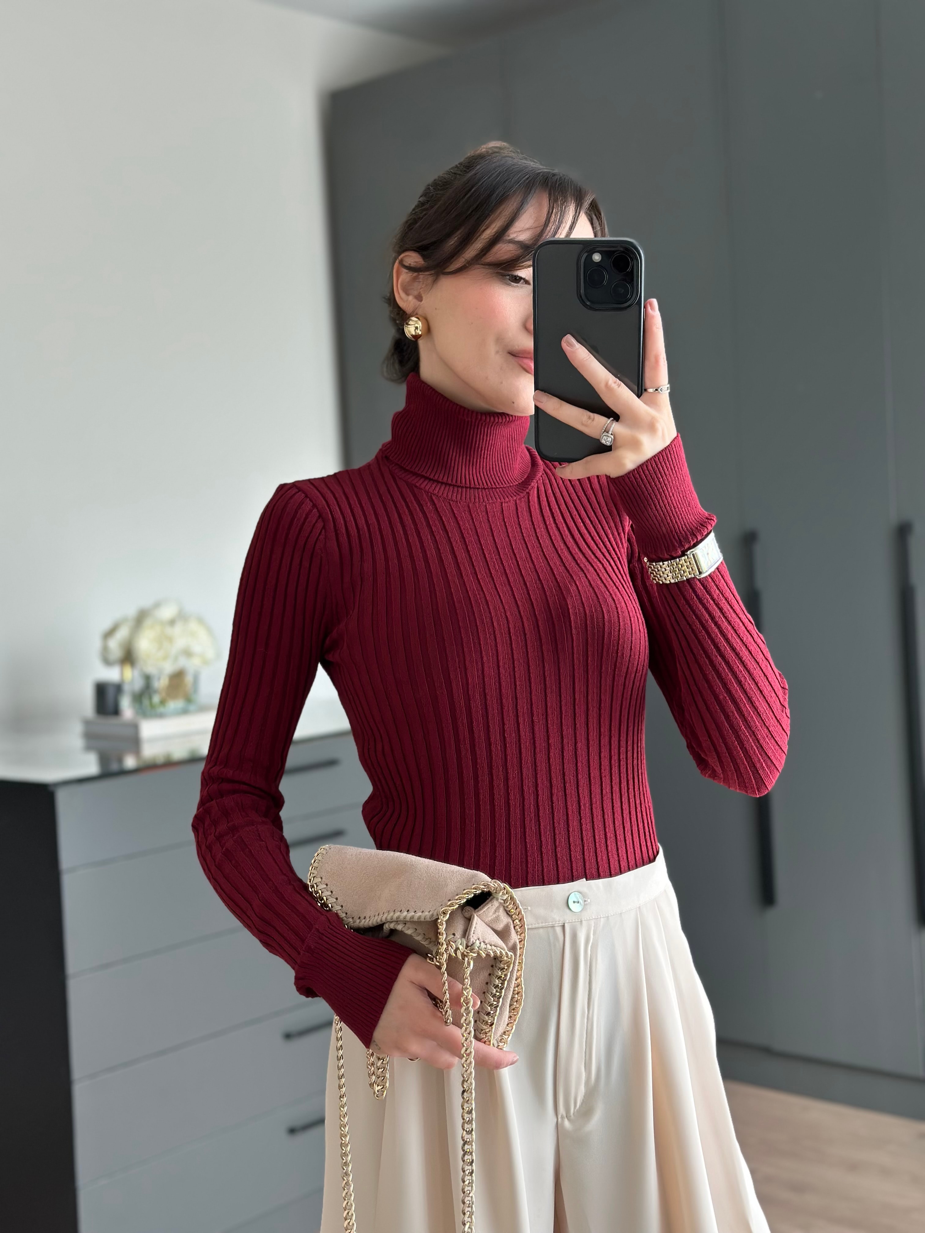 FİTİLLİ BOĞAZLI TRİKO BORDO KAZAK 