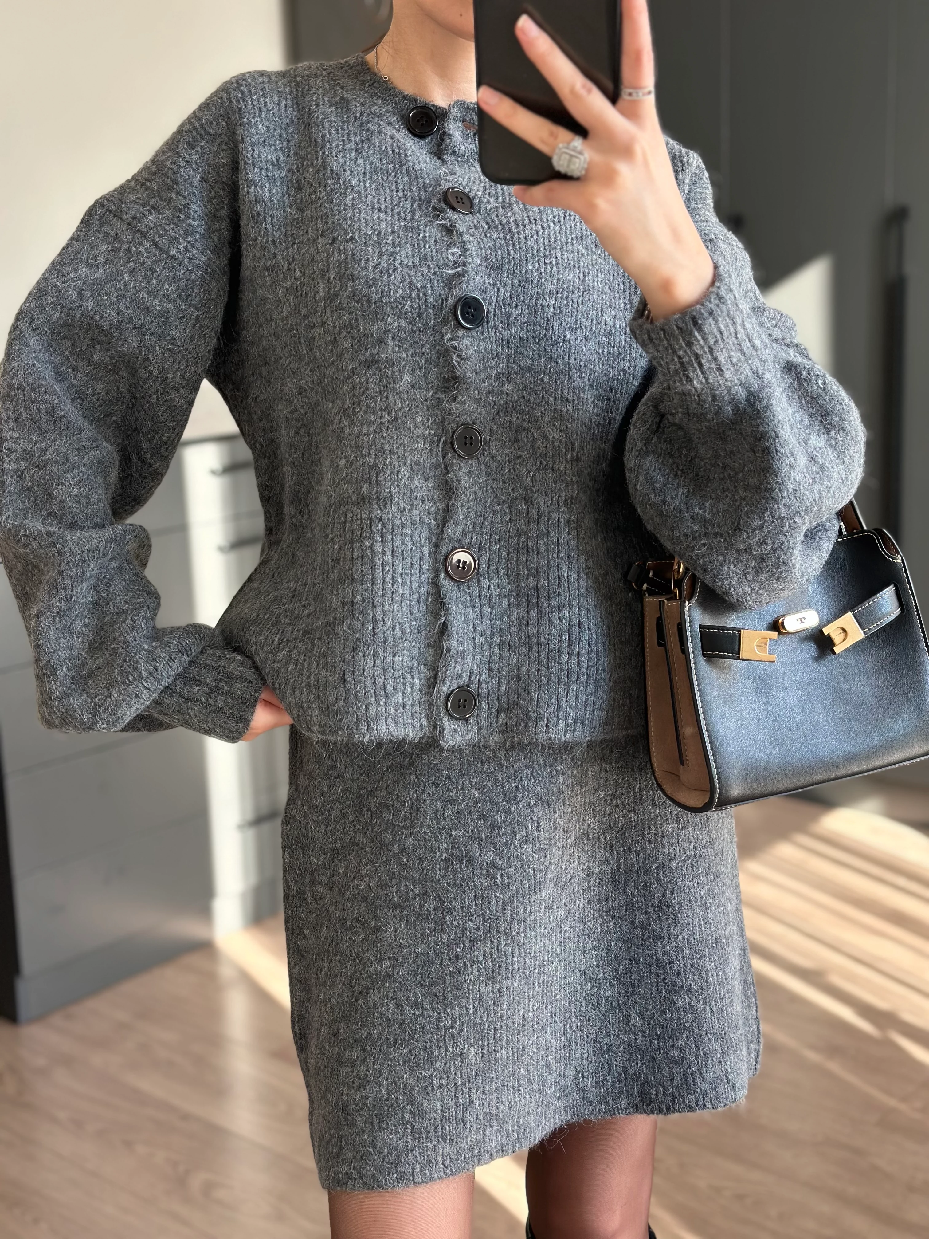 BALON KOLLU ÖRGÜ ANTRASİT TAKIM