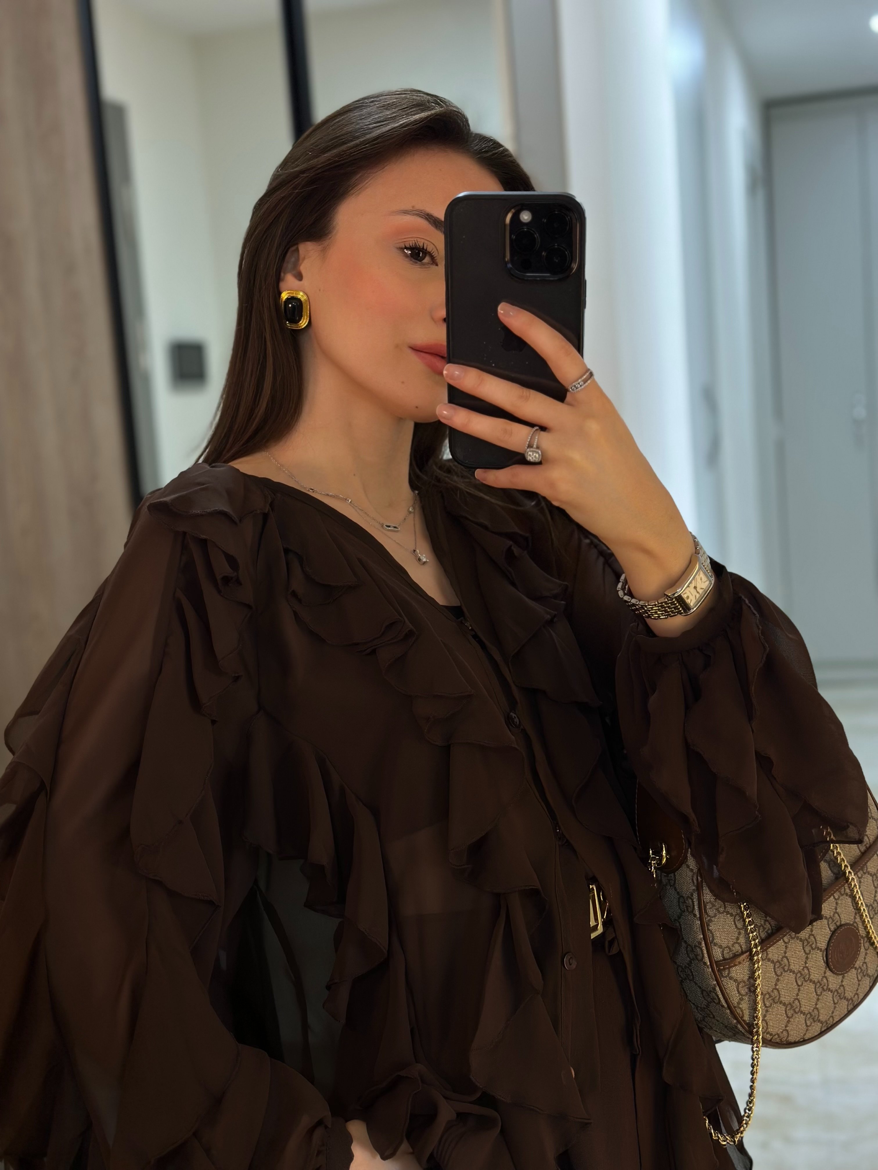 ACI KAHVE TRANSPARAN FIRFIRLI V YAKA BLUZ