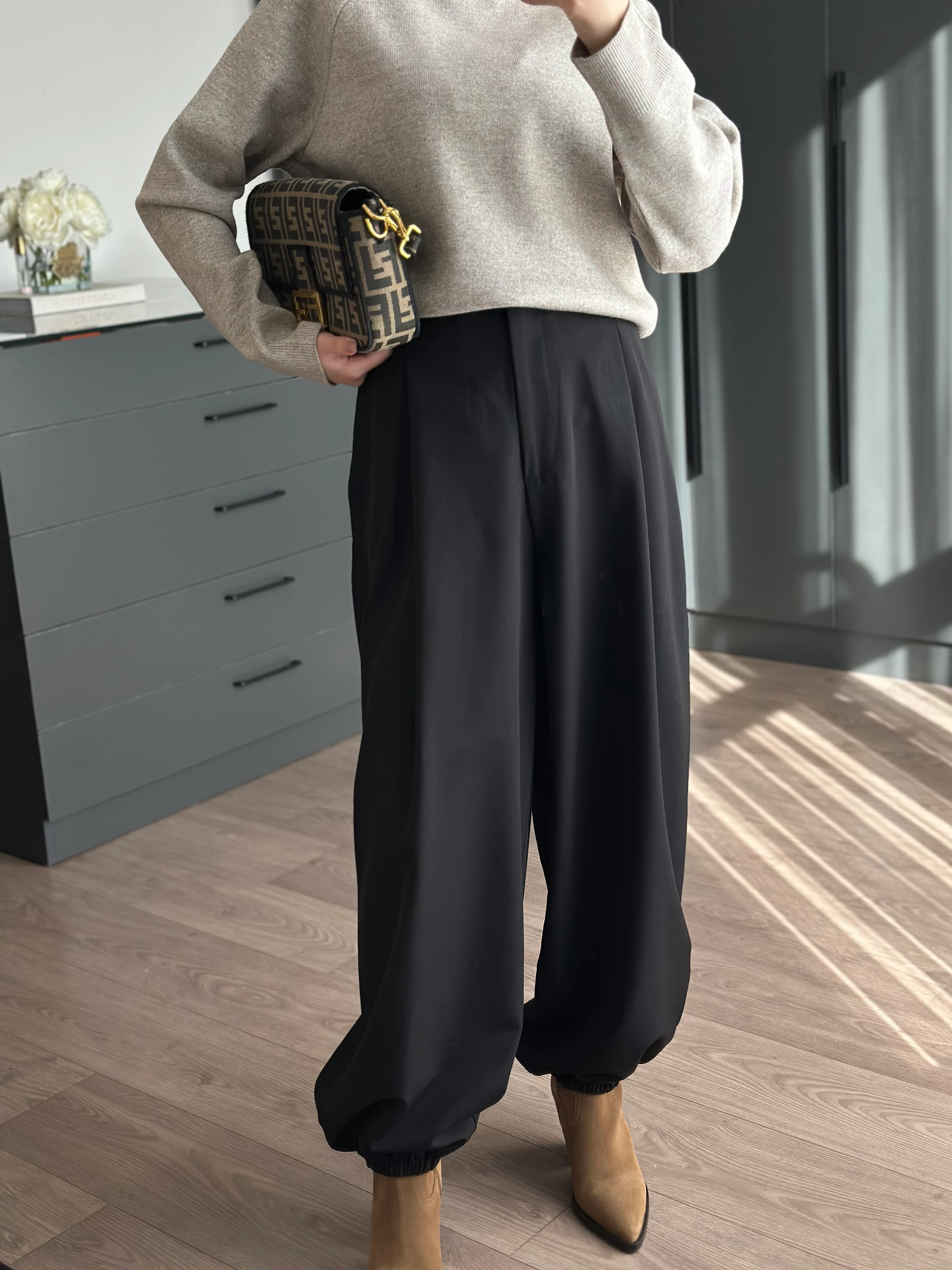 ŞALVAR MODEL YÜKSEK BEL PANTOLON - Siyah