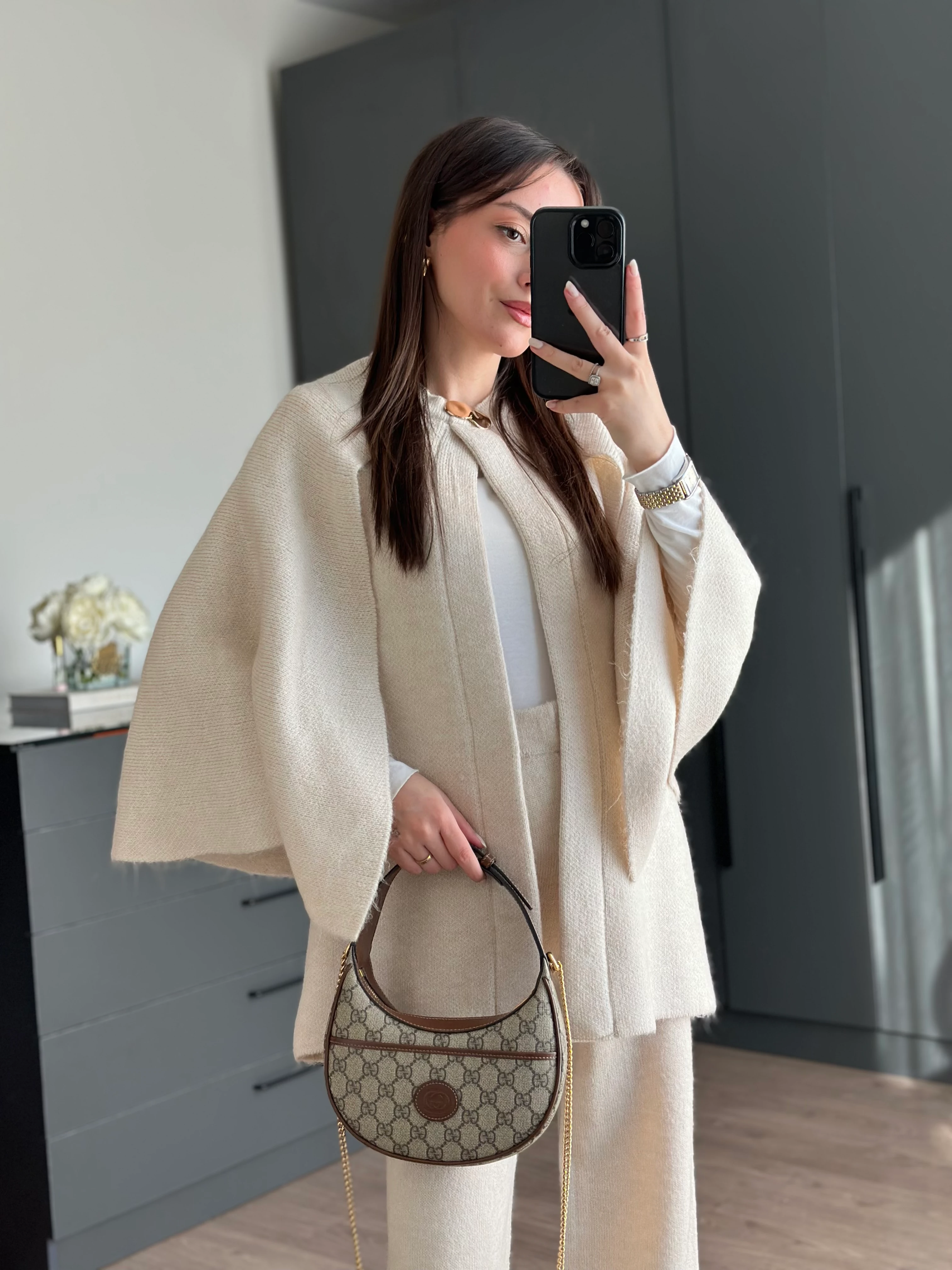 EKRU METAL DÜĞME DETAYLI TRİKO PANÇO