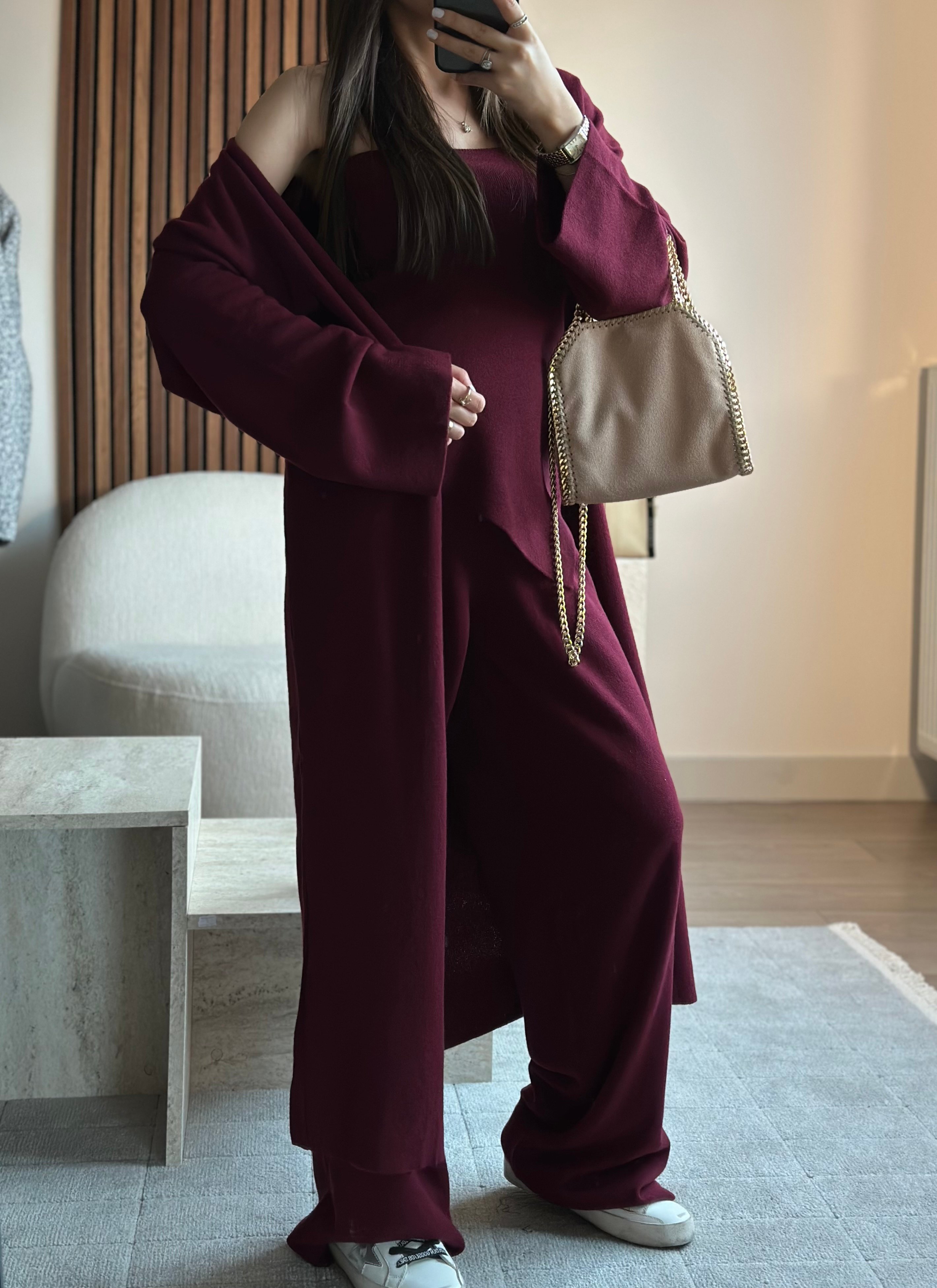BORDO TASARIM 3'LÜ TRİKO TAKIM
