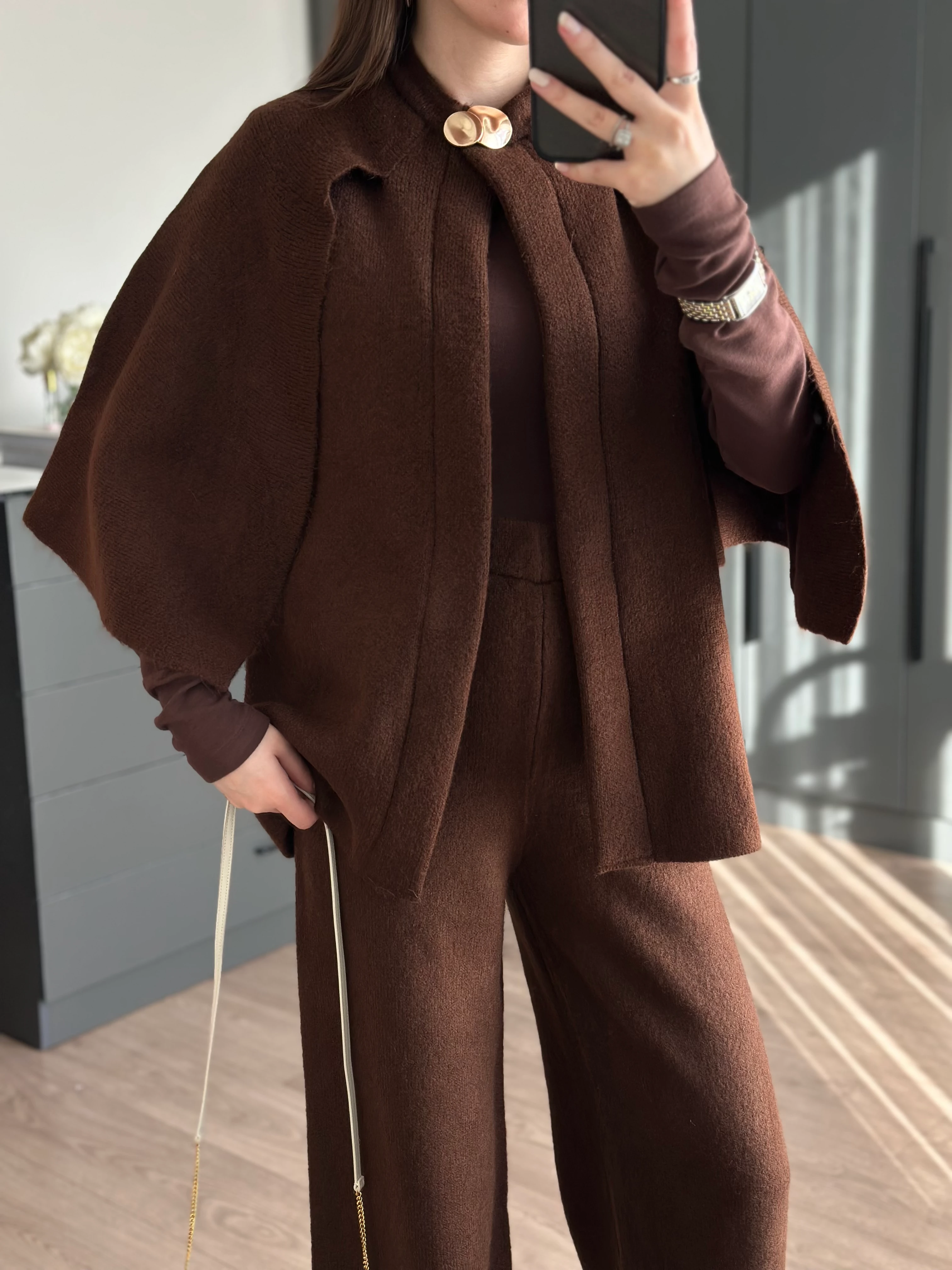 ACI KAHVE METAL DÜĞME DETAYLI TRİKO PANÇO