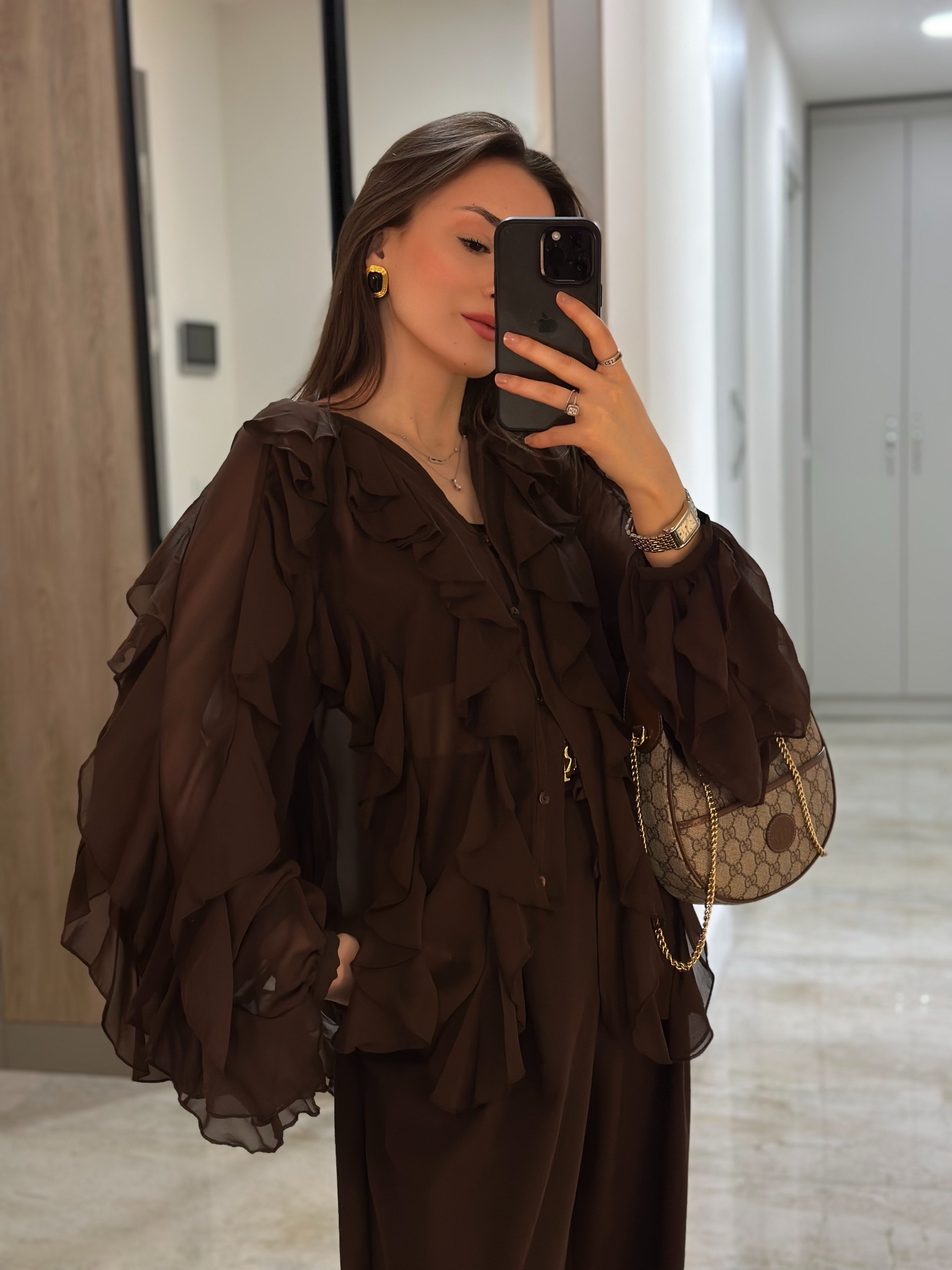 ACI KAHVE TRANSPARAN FIRFIRLI V YAKA BLUZ