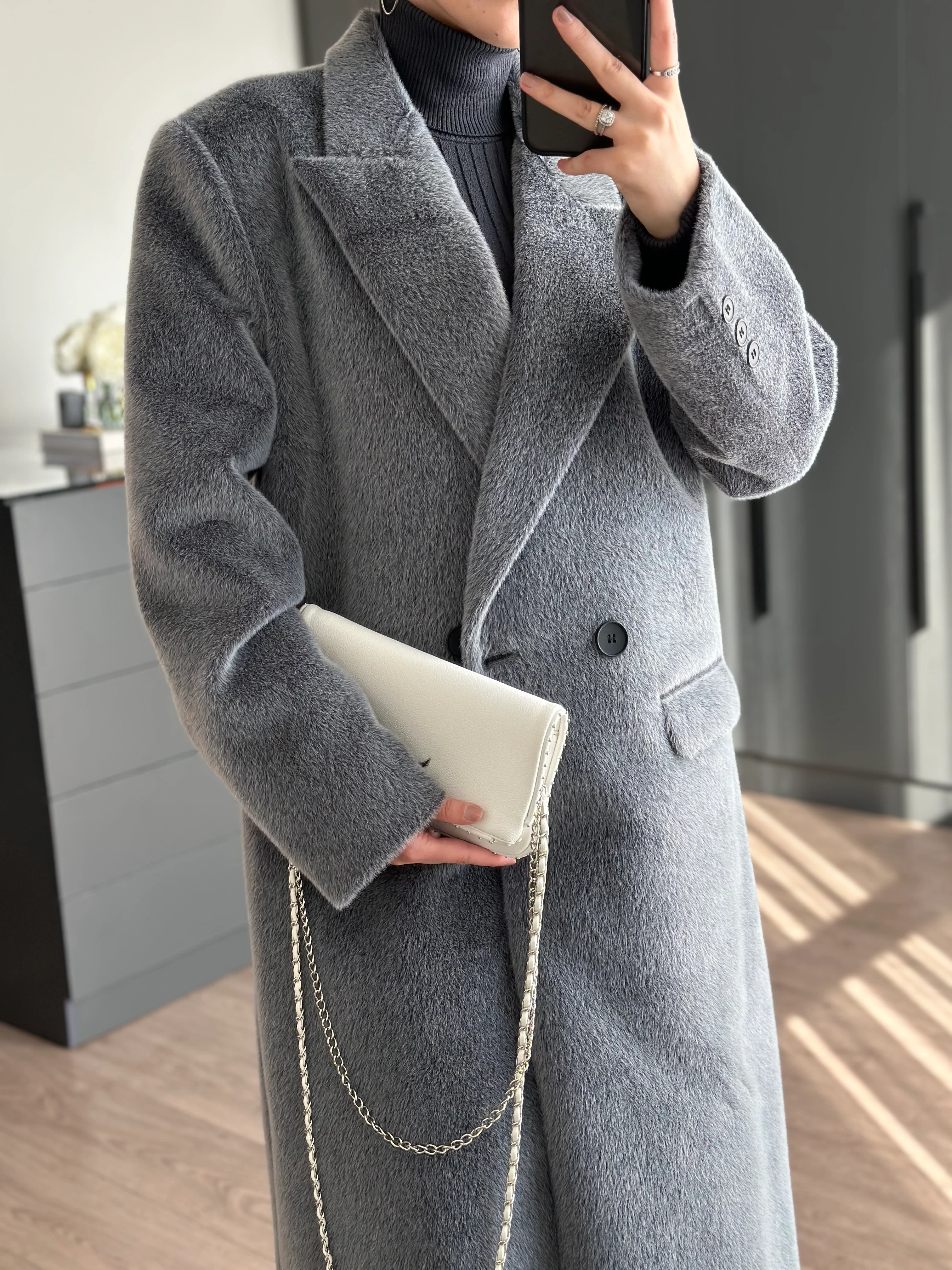 PREMIUM DOKULU GRİ KABAN