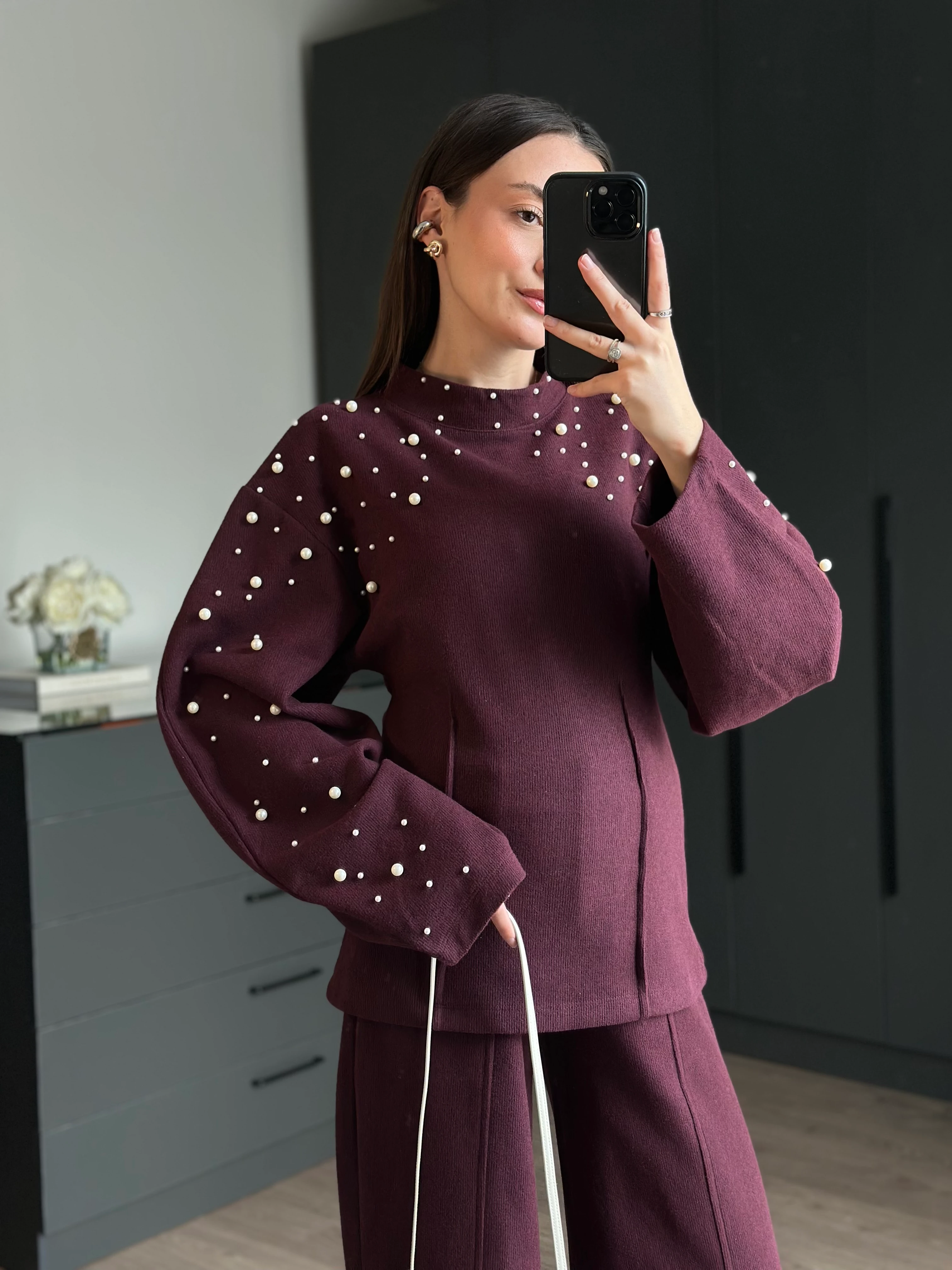 YUMUŞAK SUNİ İNCİLİ TAKIM - Bordo