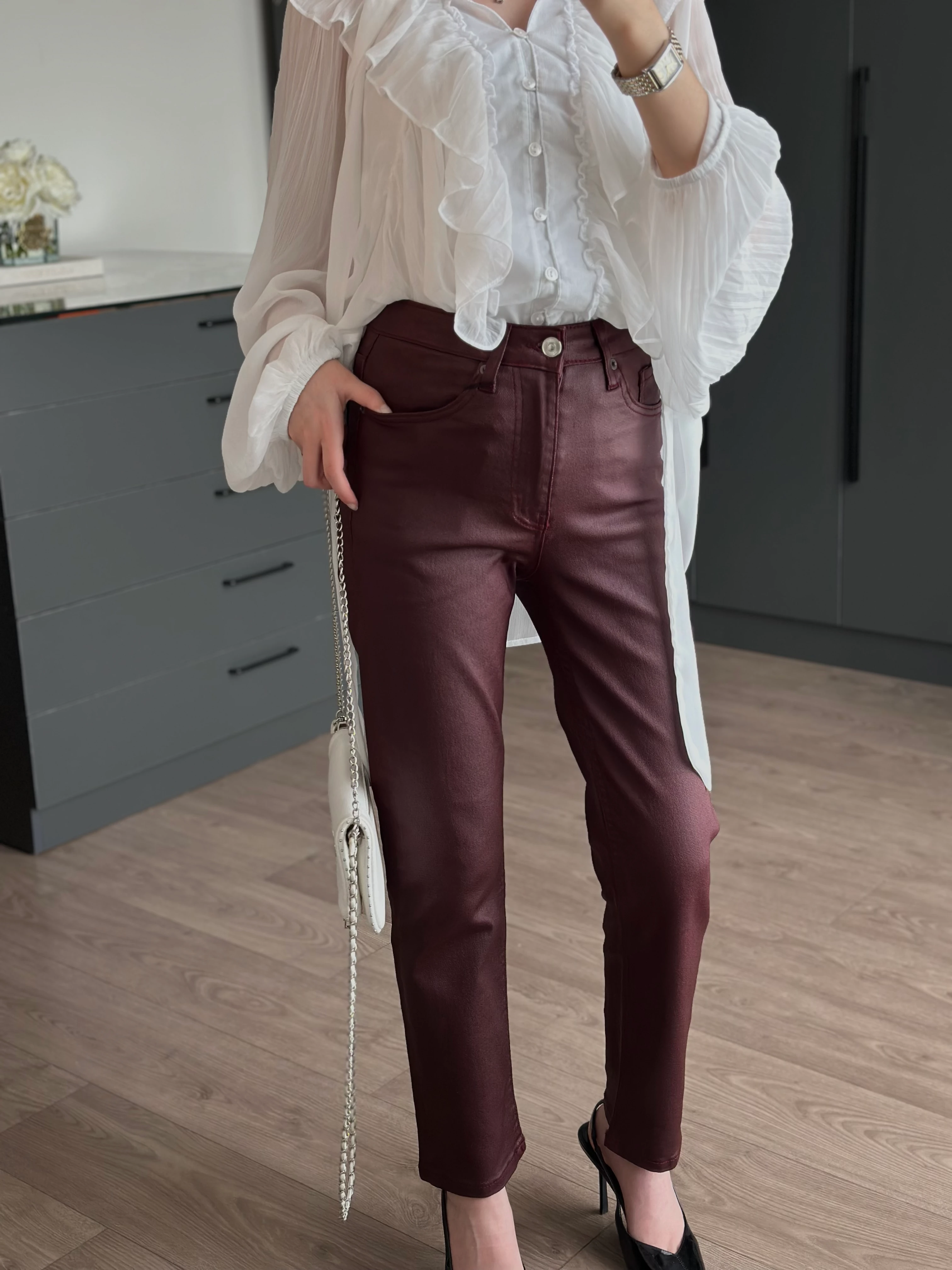 MUMLU FİT MOM JEAN  - Bordo