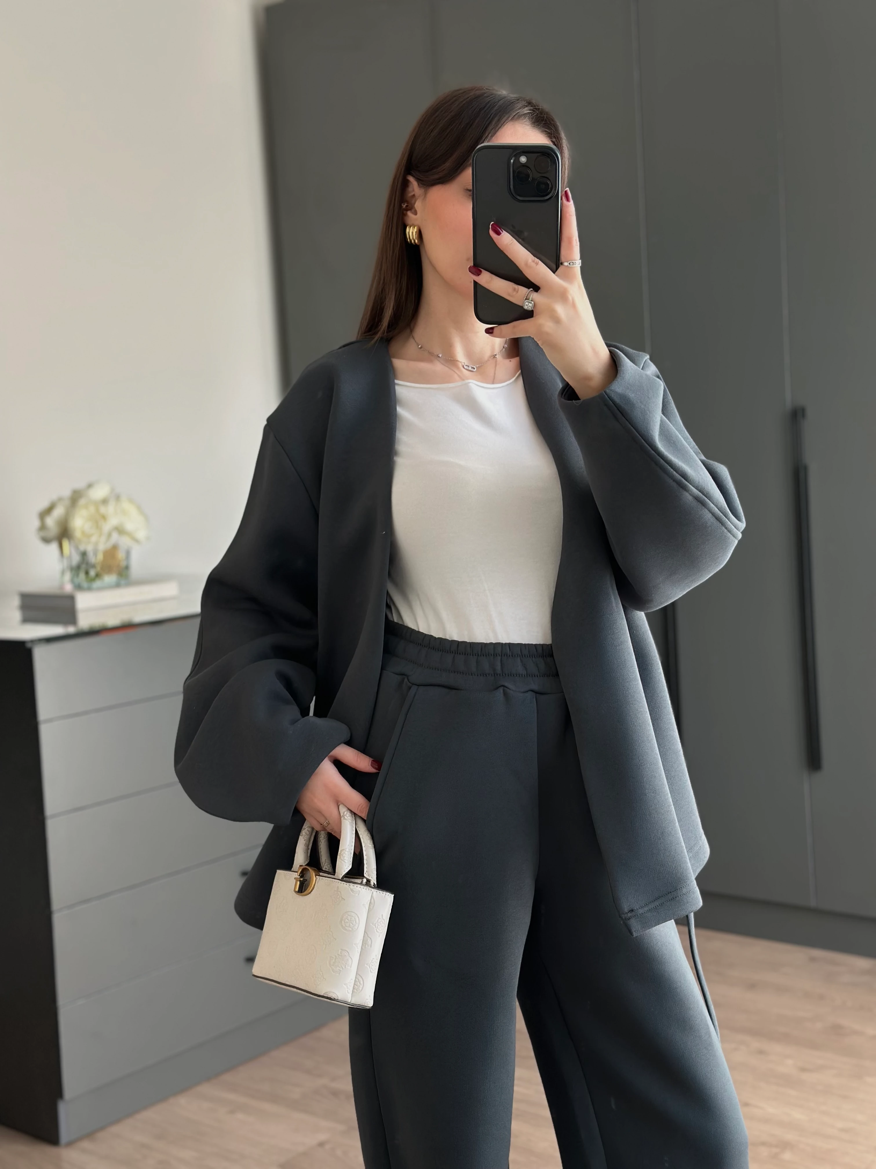 KUŞAKLI ŞARDONLU TAKIM - Antrasit