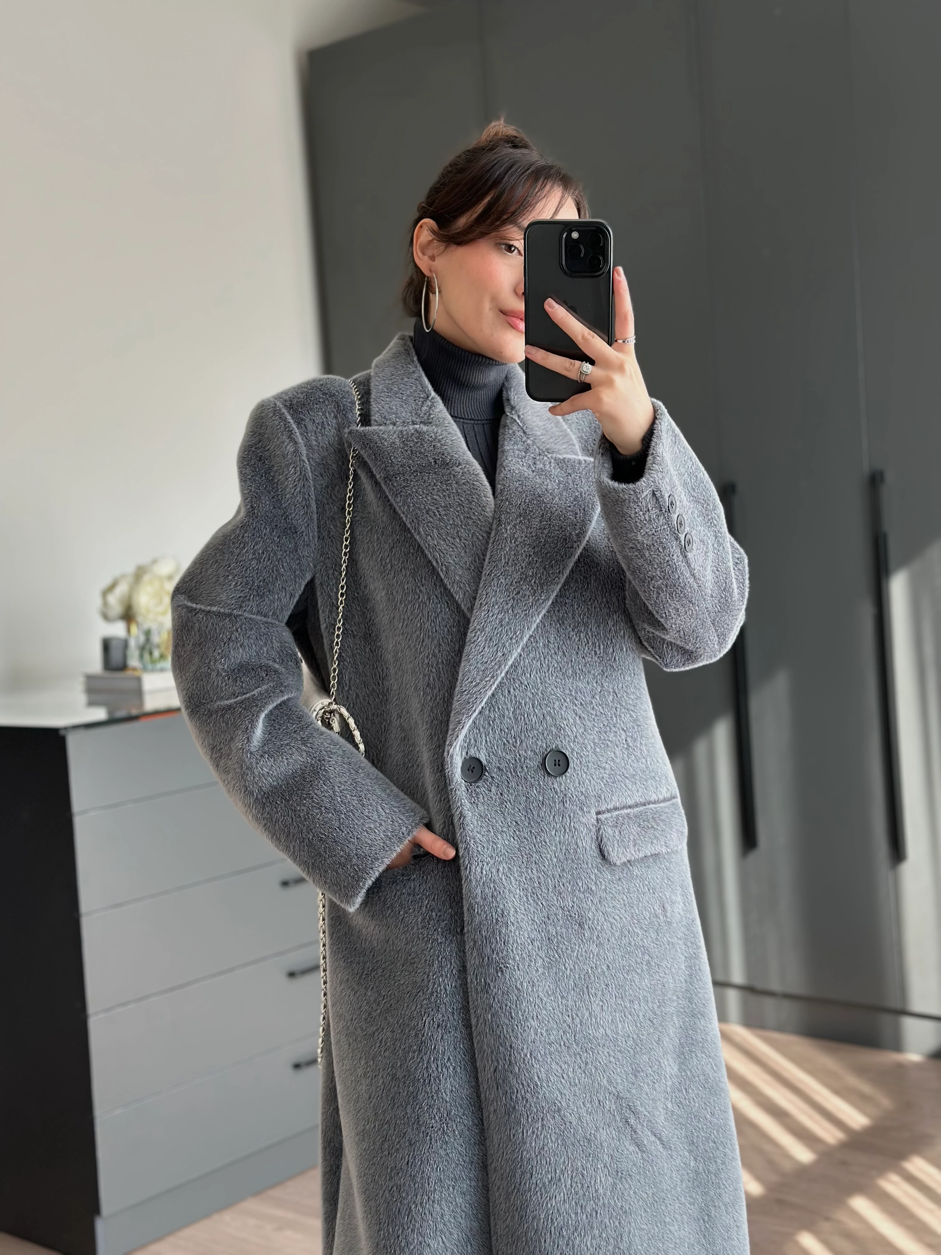 PREMIUM DOKULU GRİ KABAN