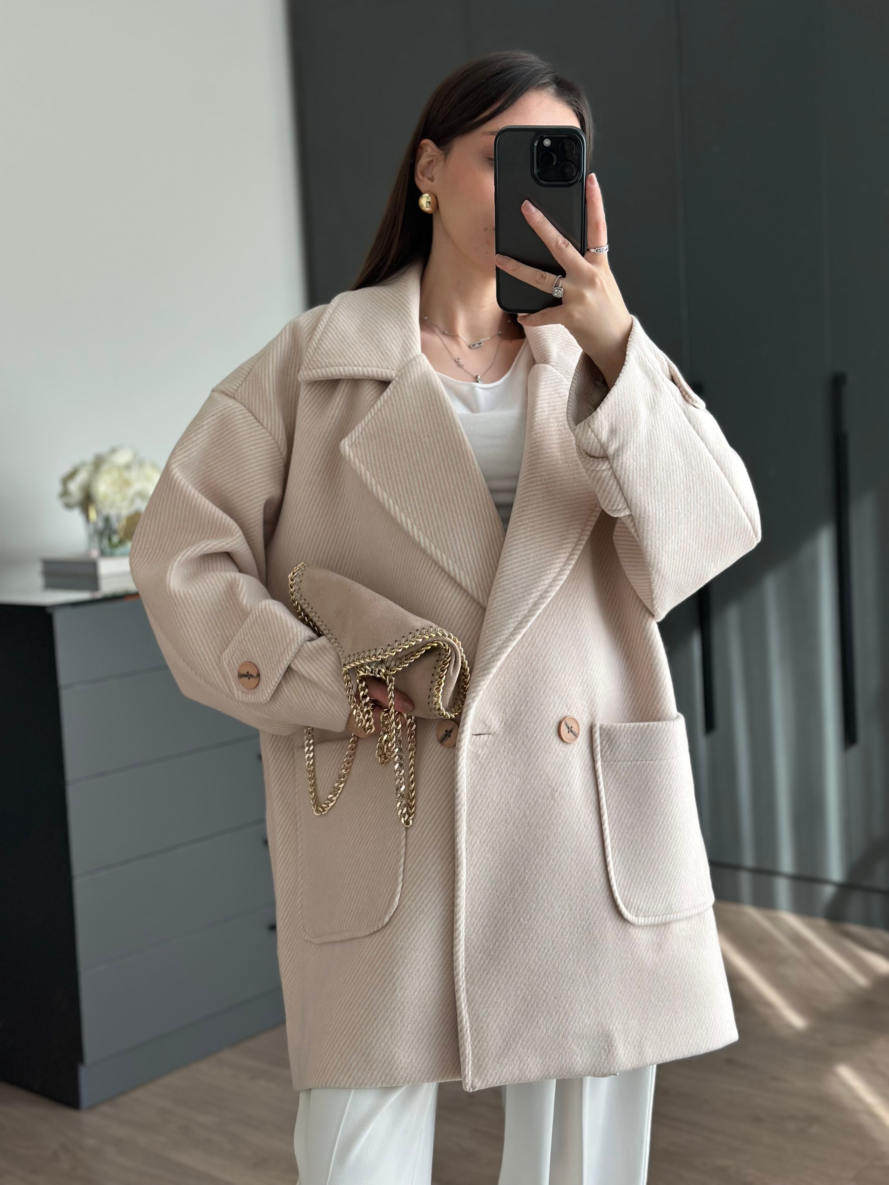 BÜYÜK CEPLİ OVERSİZE KAŞE KABAN